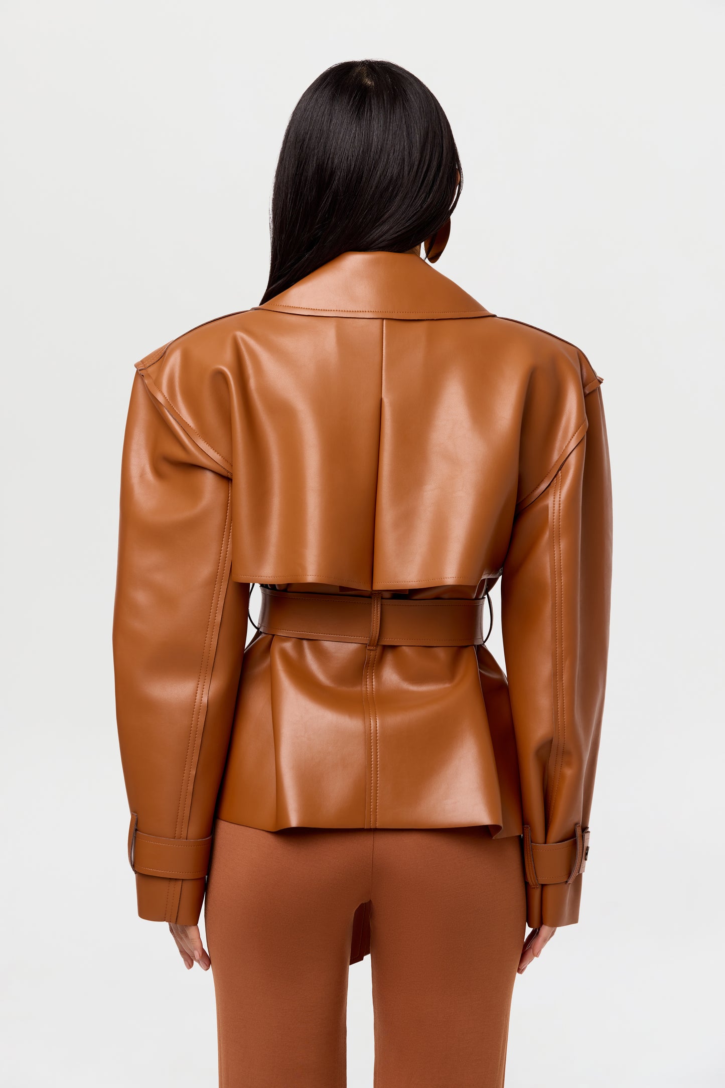 Vegan Leather Cropped Trench Jacket