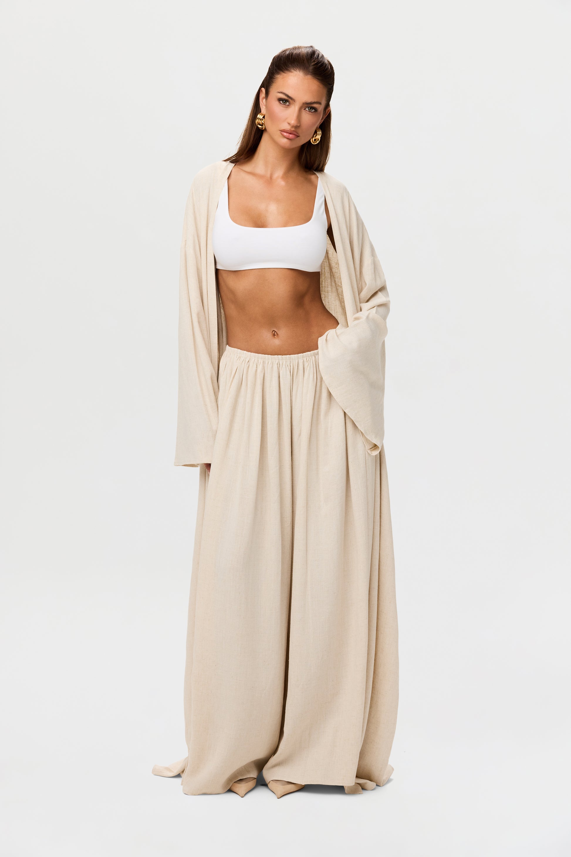 Linen Pleated Wide Leg Pants