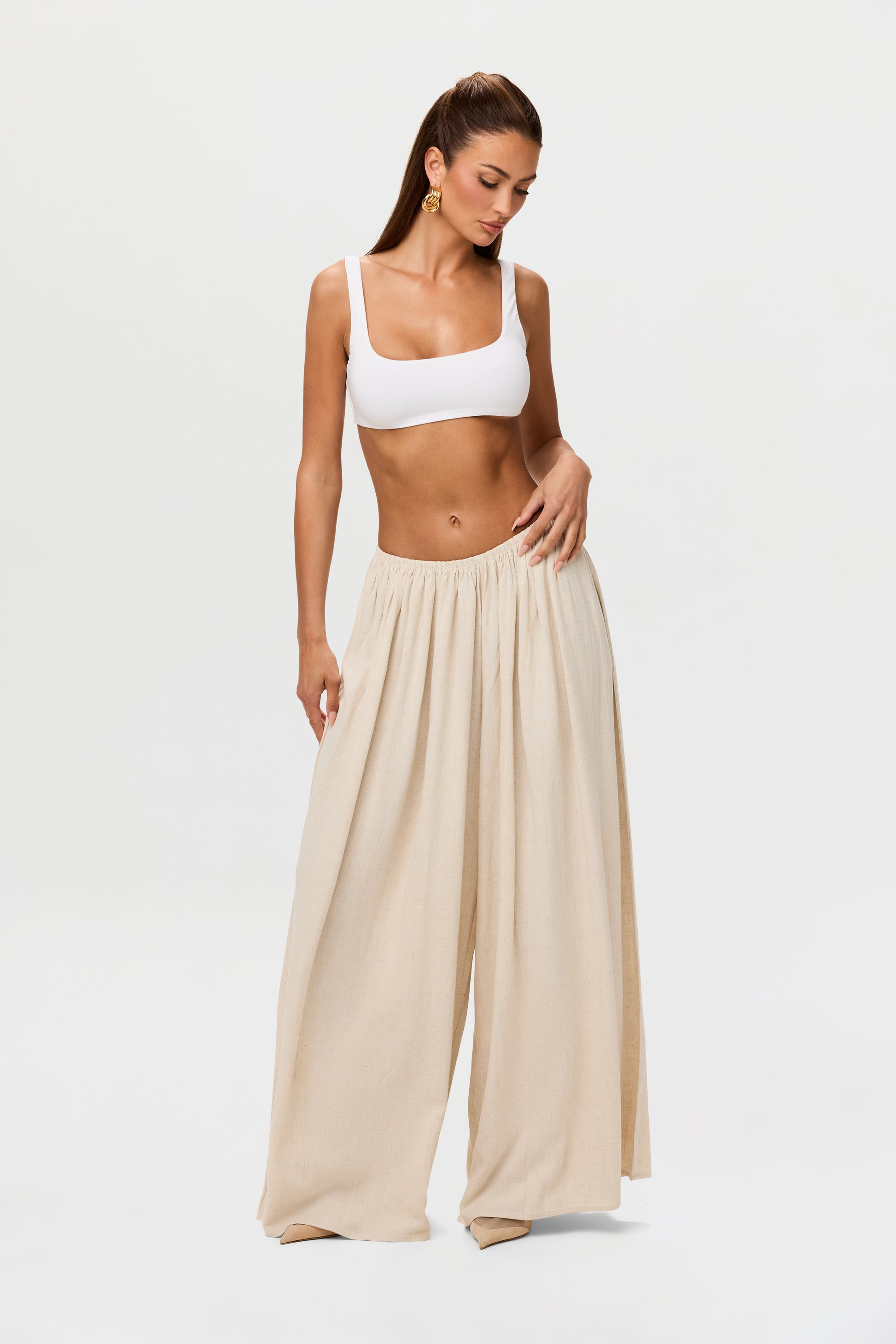 Linen Pleated Wide Leg Pants