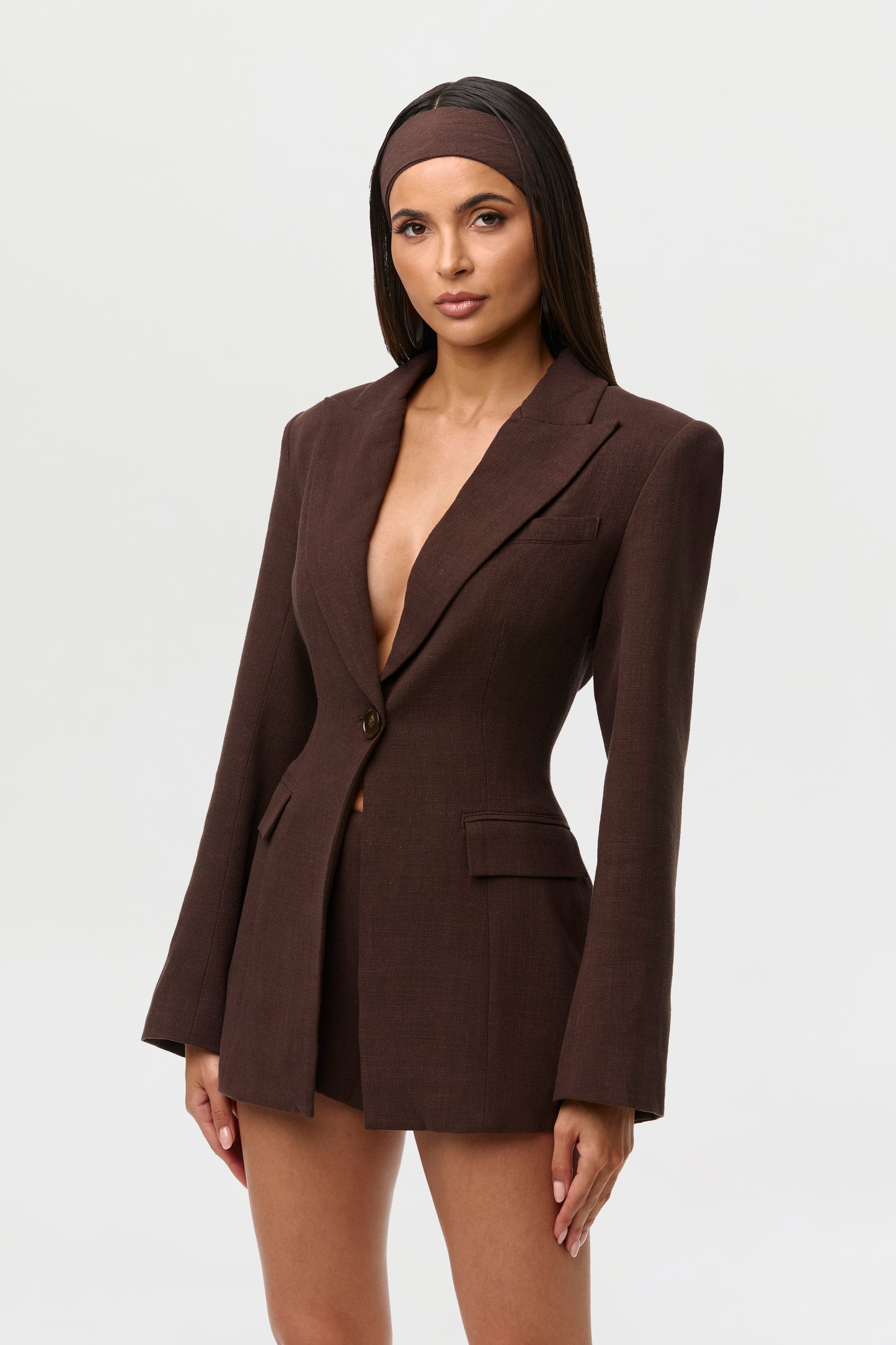 Dark Chocolate Linen High Waist Shorts