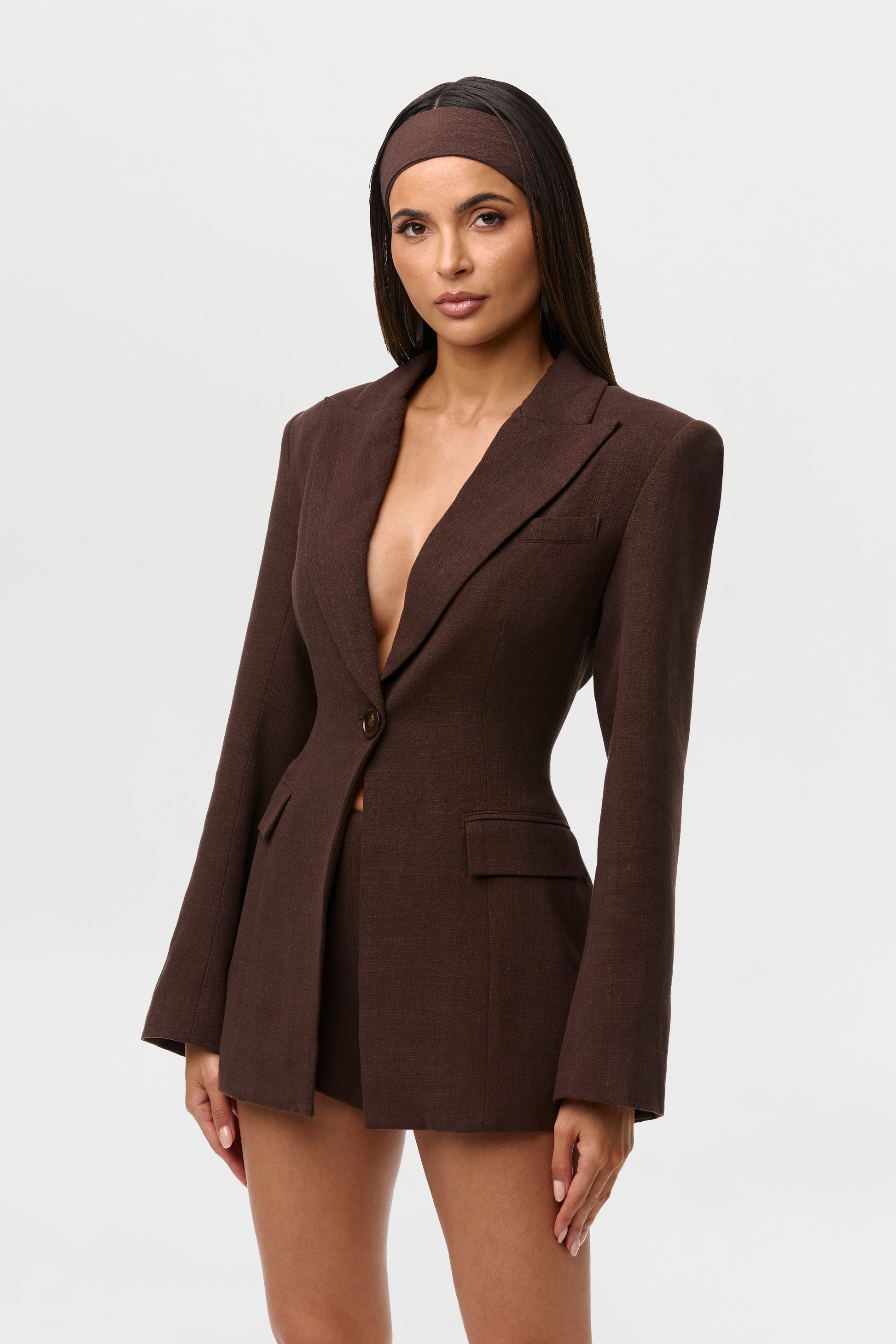 Dark Chocolate Linen High Waist Shorts