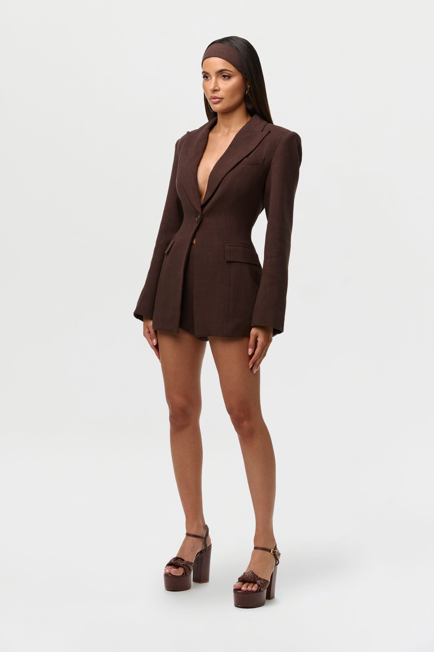 Dark Chocolate Linen High Waist Shorts