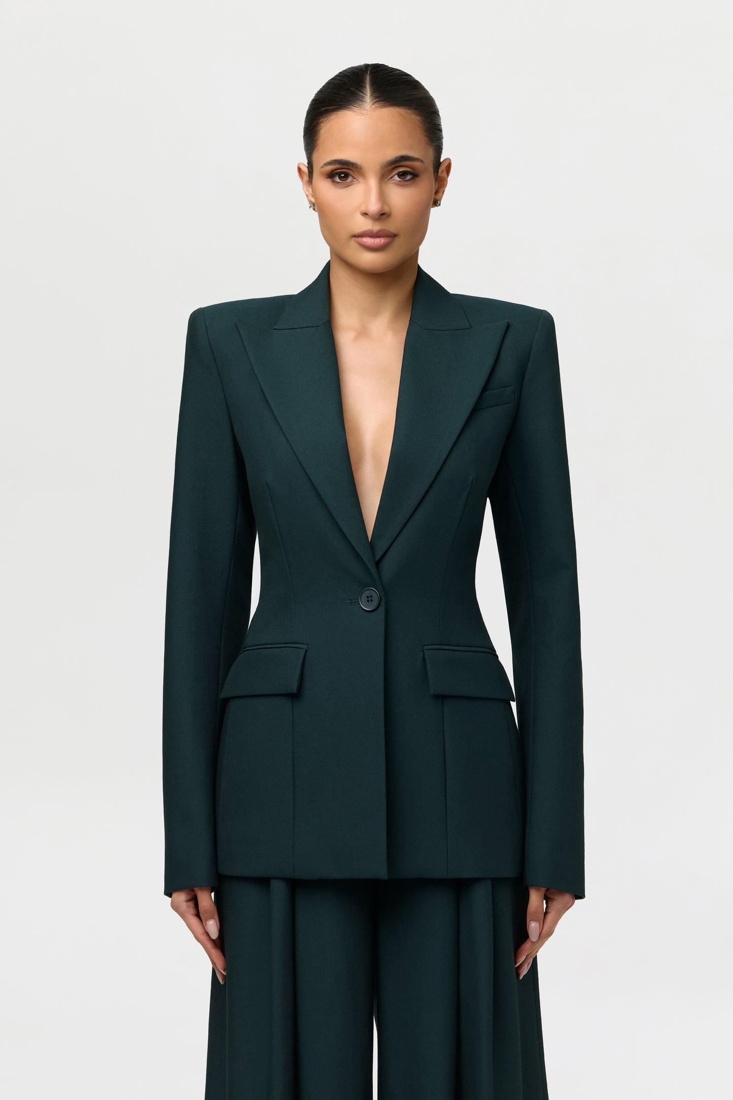 Power Shoulder Fitted Suit Blazer