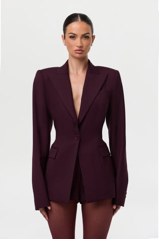 Power Shoulder Fitted Suit Blazer