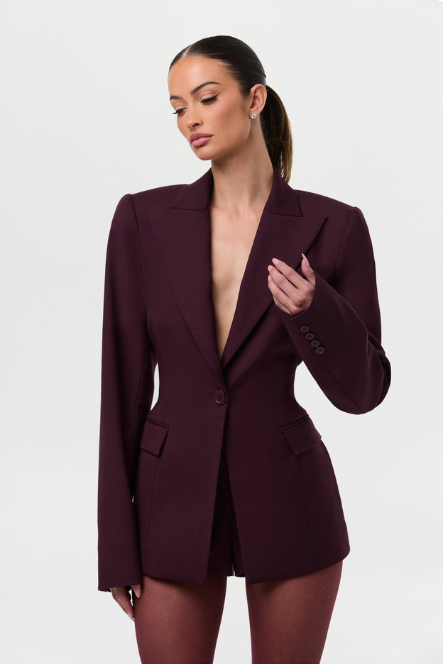 Power Shoulder Fitted Suit Blazer