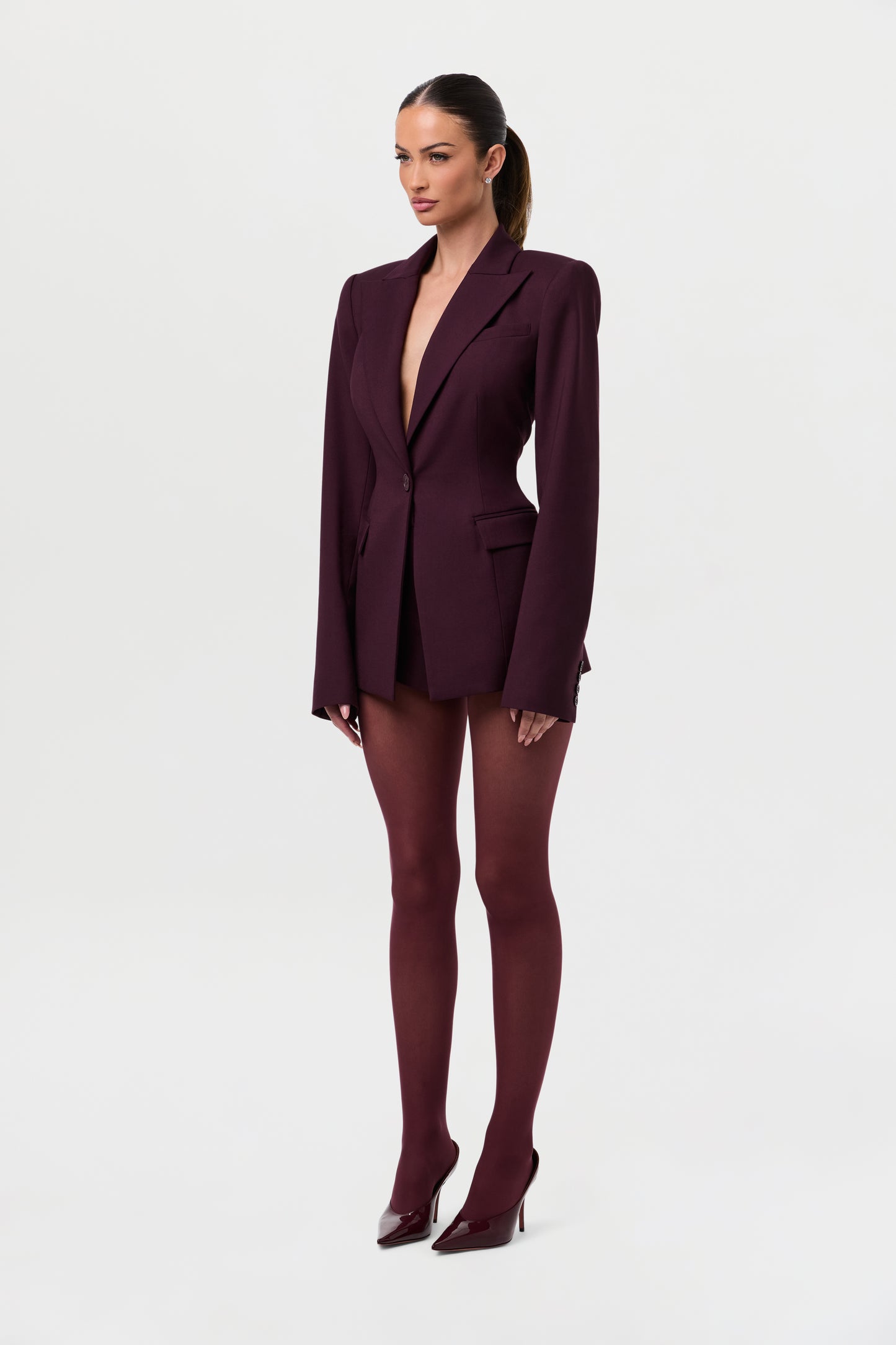 Power Shoulder Fitted Suit Blazer