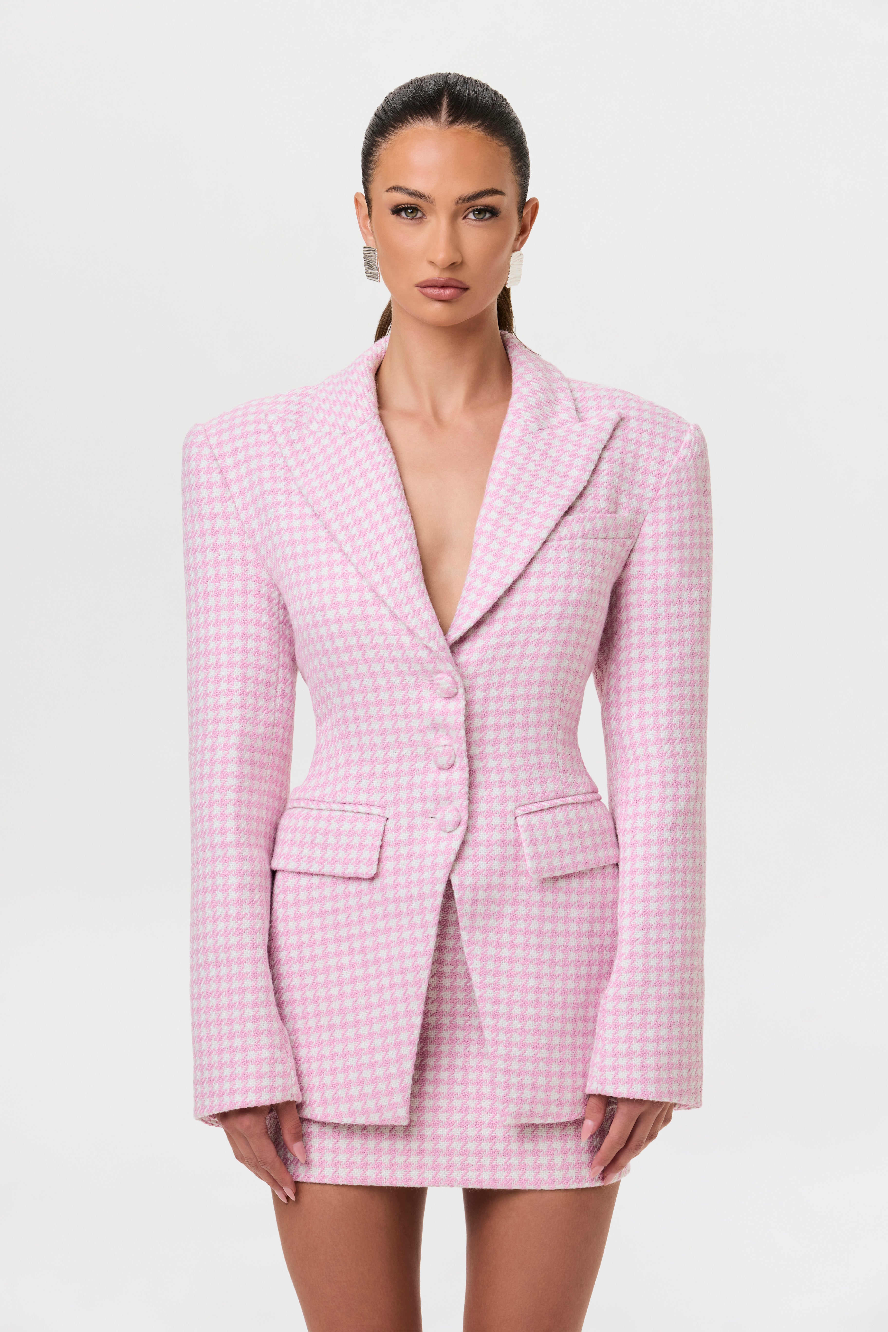 Tweed Houndstooth Suited Blazer