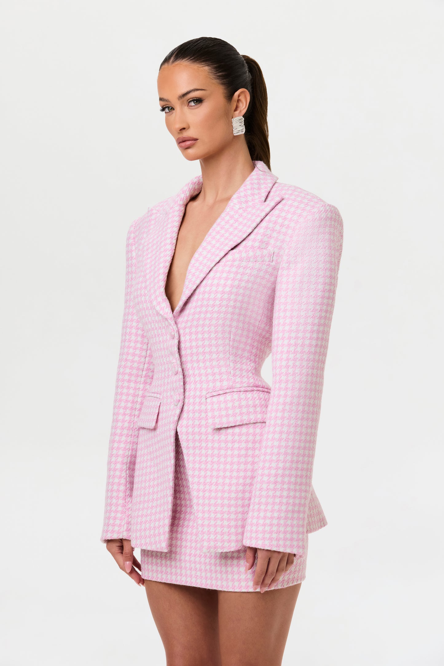 Tweed Houndstooth Suited Blazer