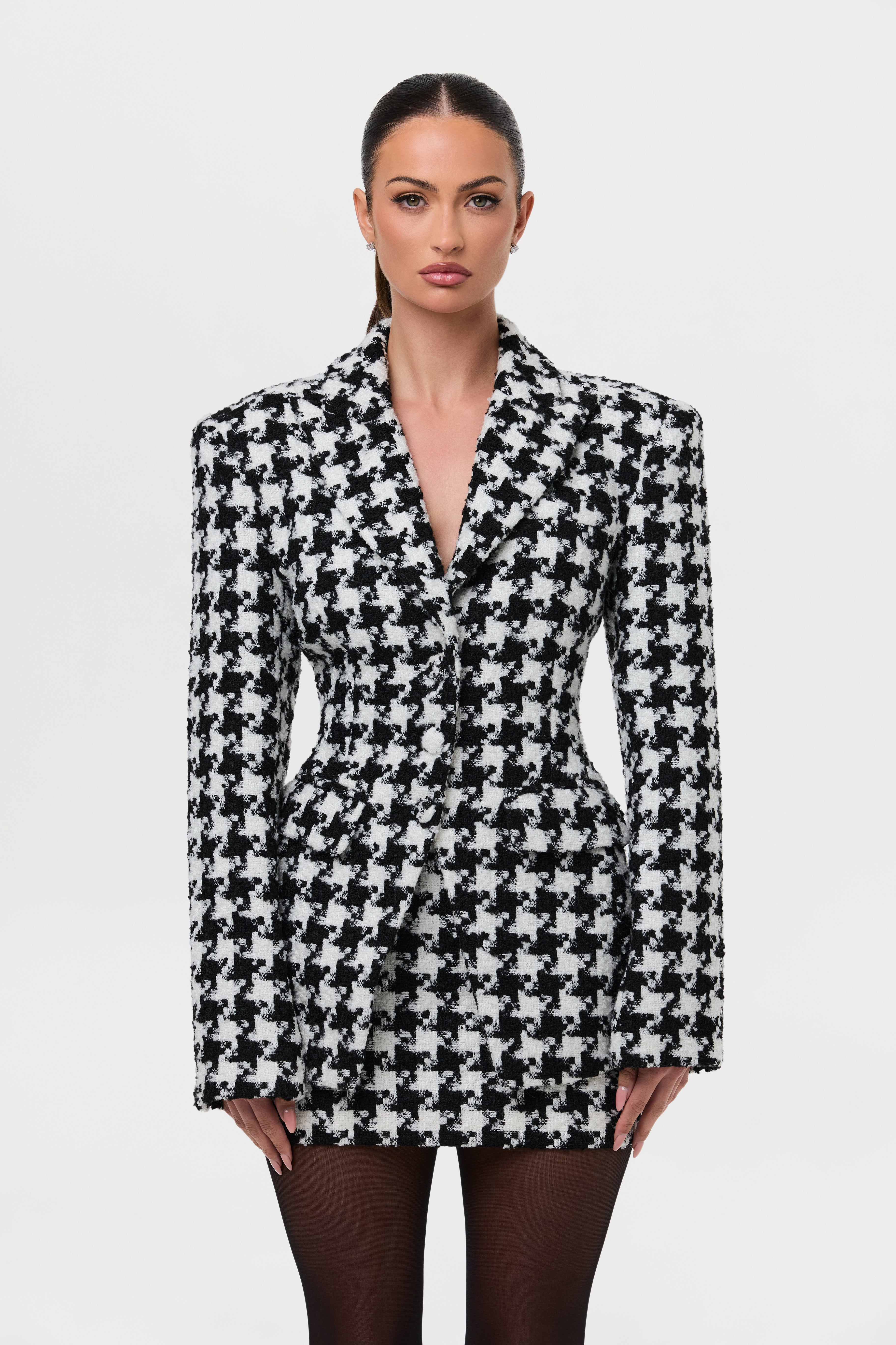 Tweed Houndstooth Suited Blazer