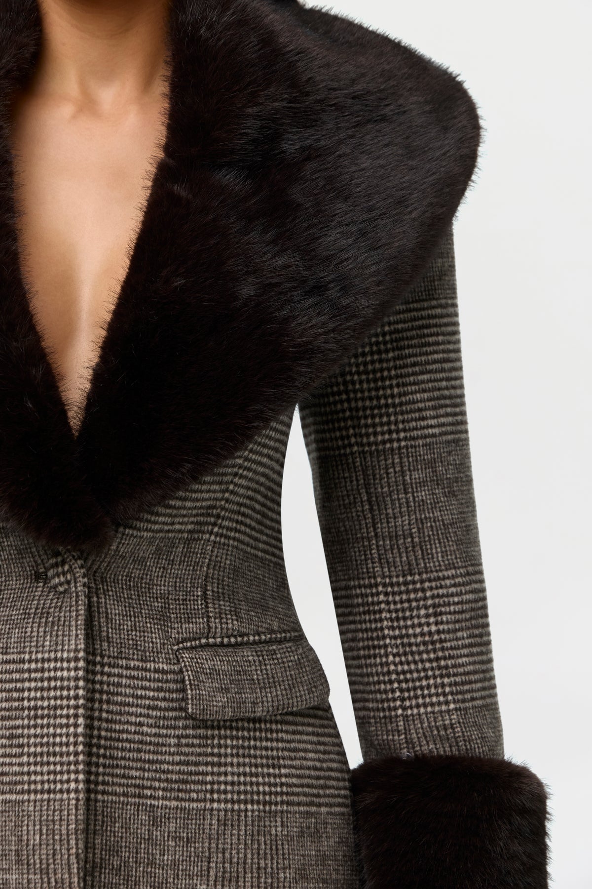 Suiting Houndstooth Faux Fur Blazer