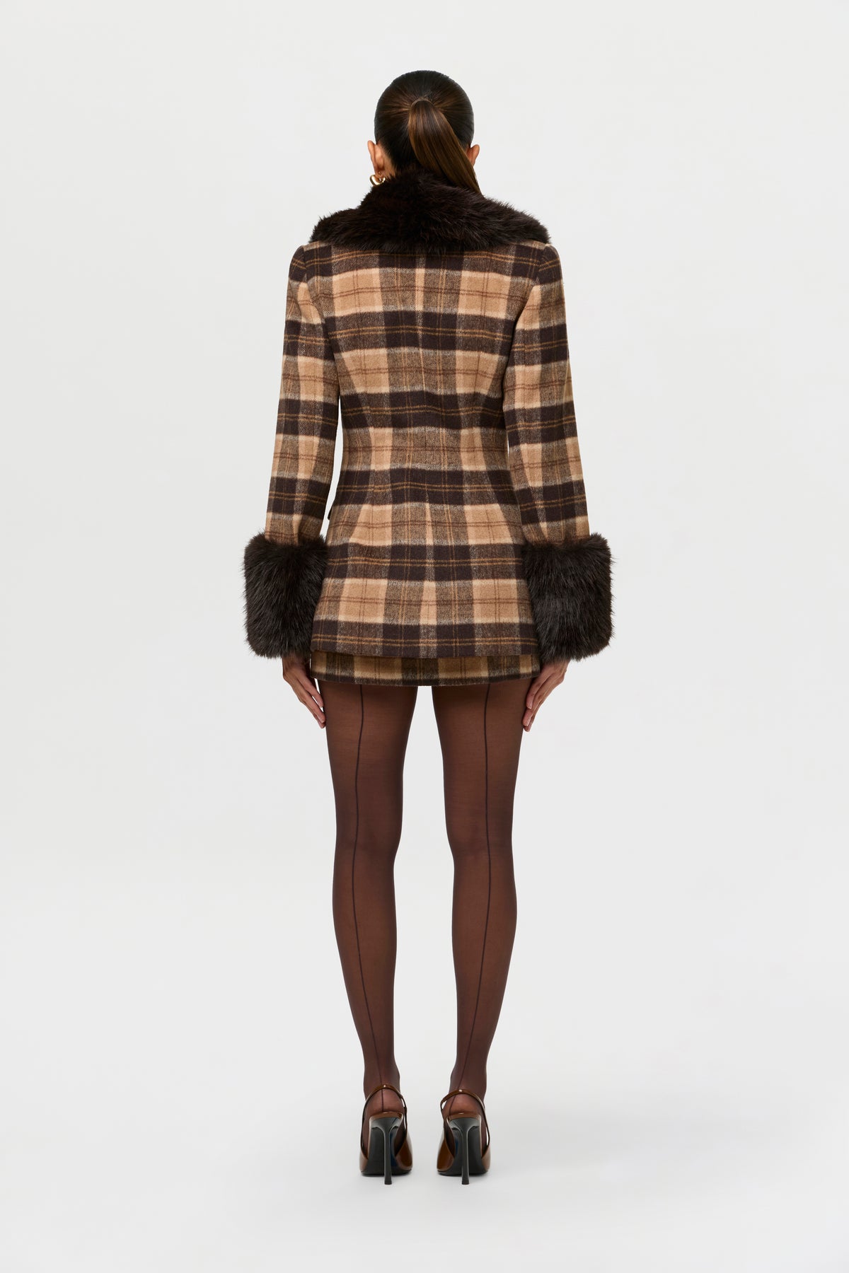 Suiting Plaid Faux Fur Blazer
