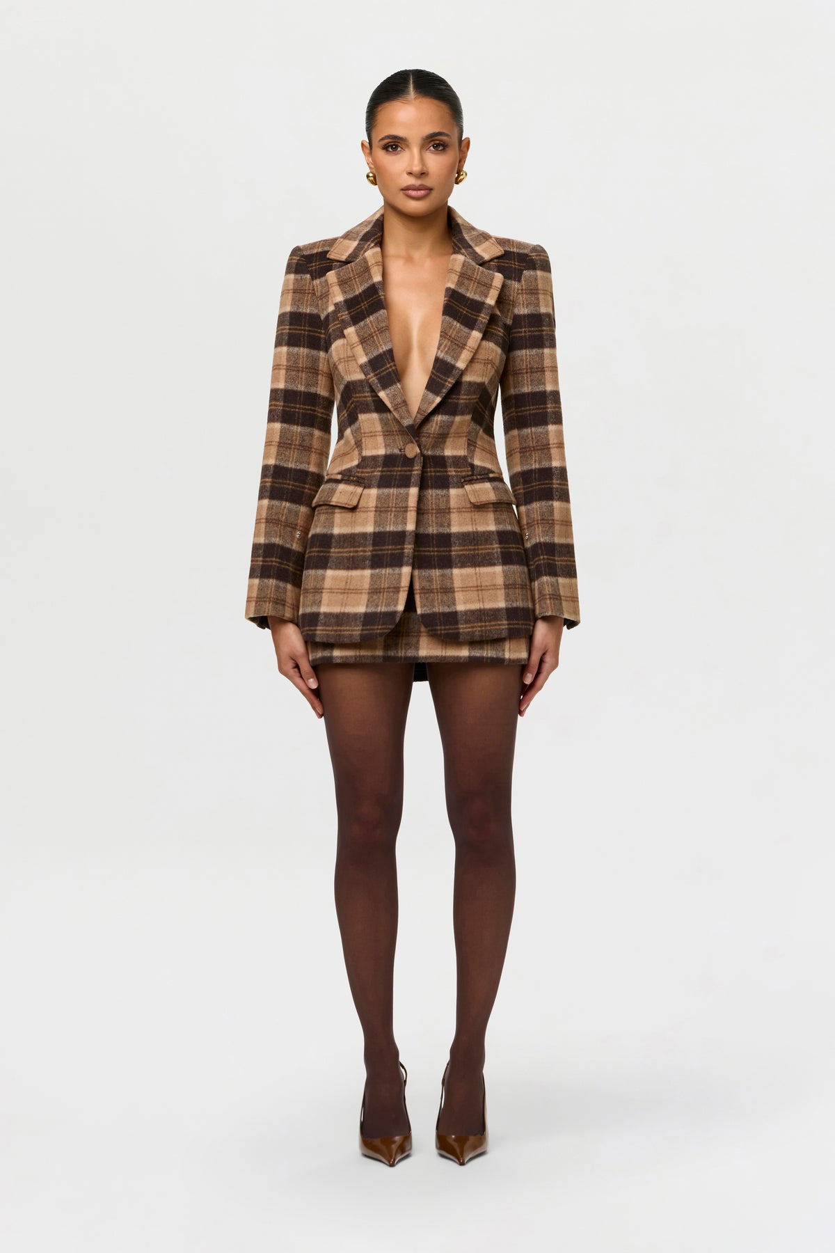 Suiting Plaid Faux Fur Blazer