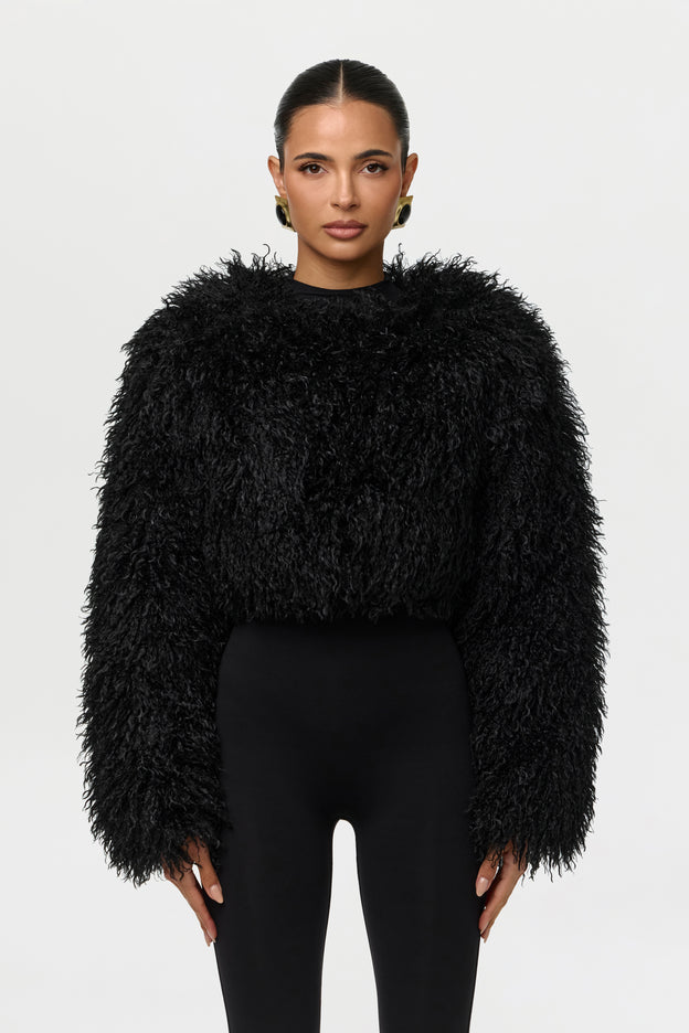 Faux Fur Plush Cropped Jacket