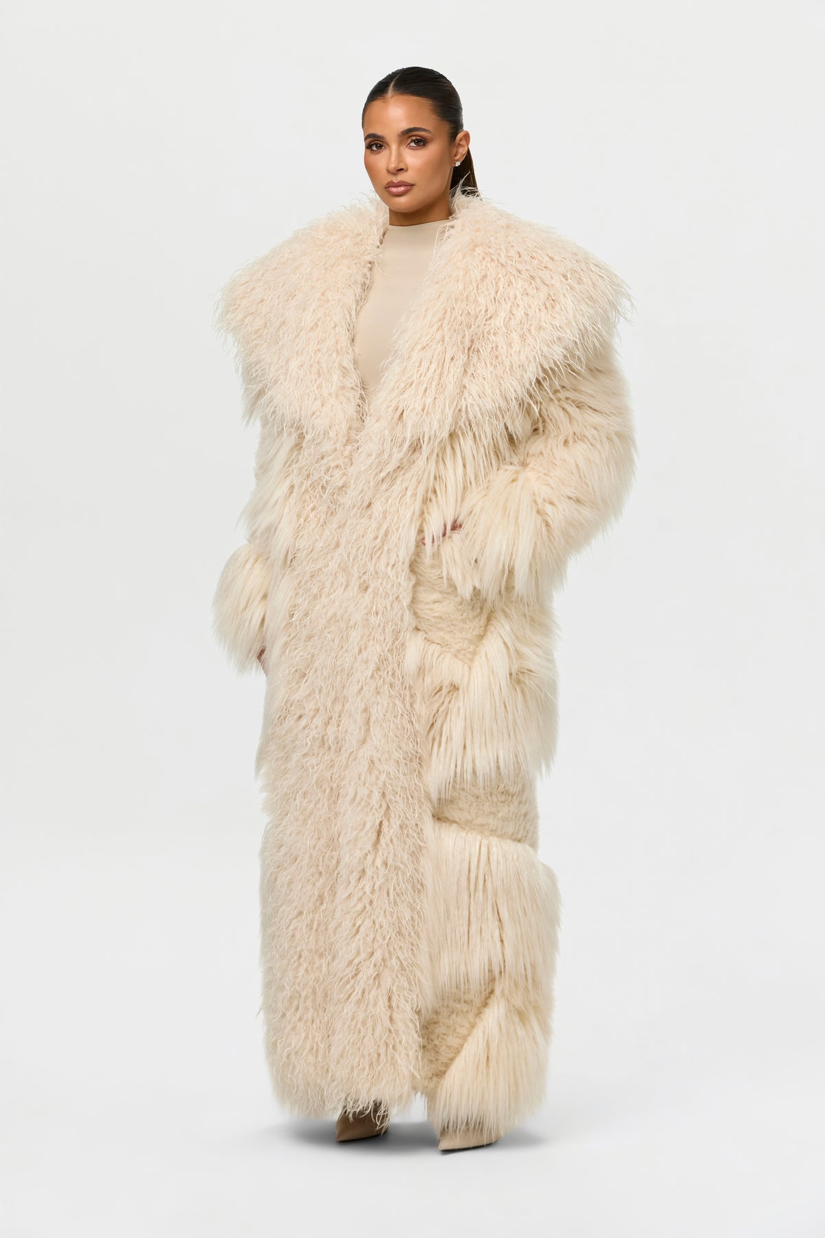 Faux Fur Plush Long Coat