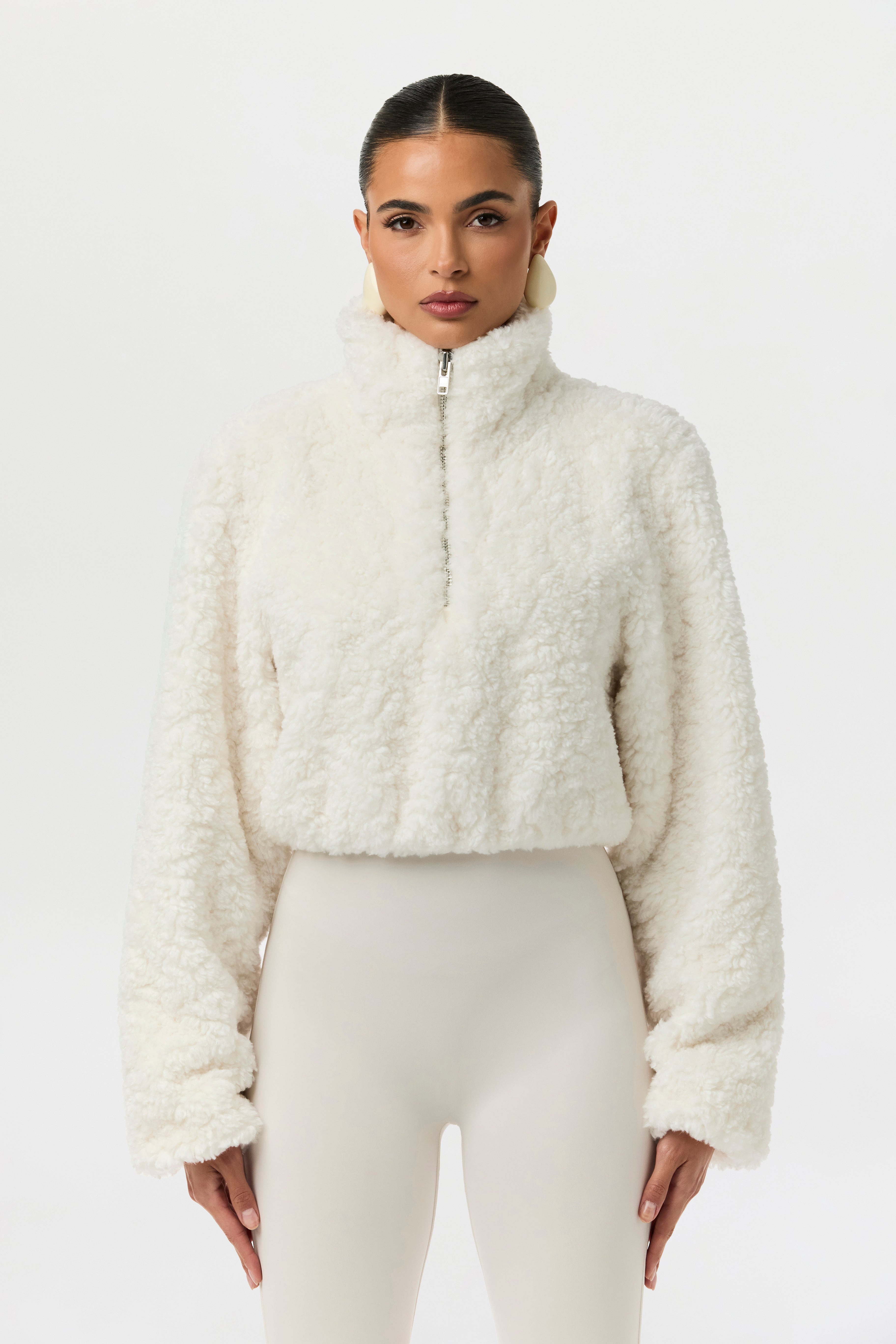 Sherpa Quarter-Zip Cropped Sweater – Naked Wardrobe