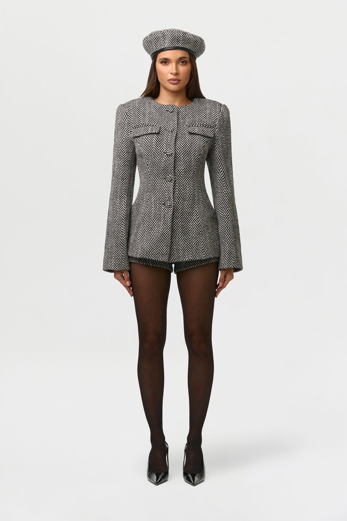 Suiting Herringbone Button Up Blazer