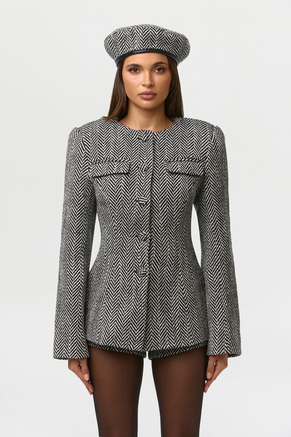 Suiting Herringbone Button Up Blazer