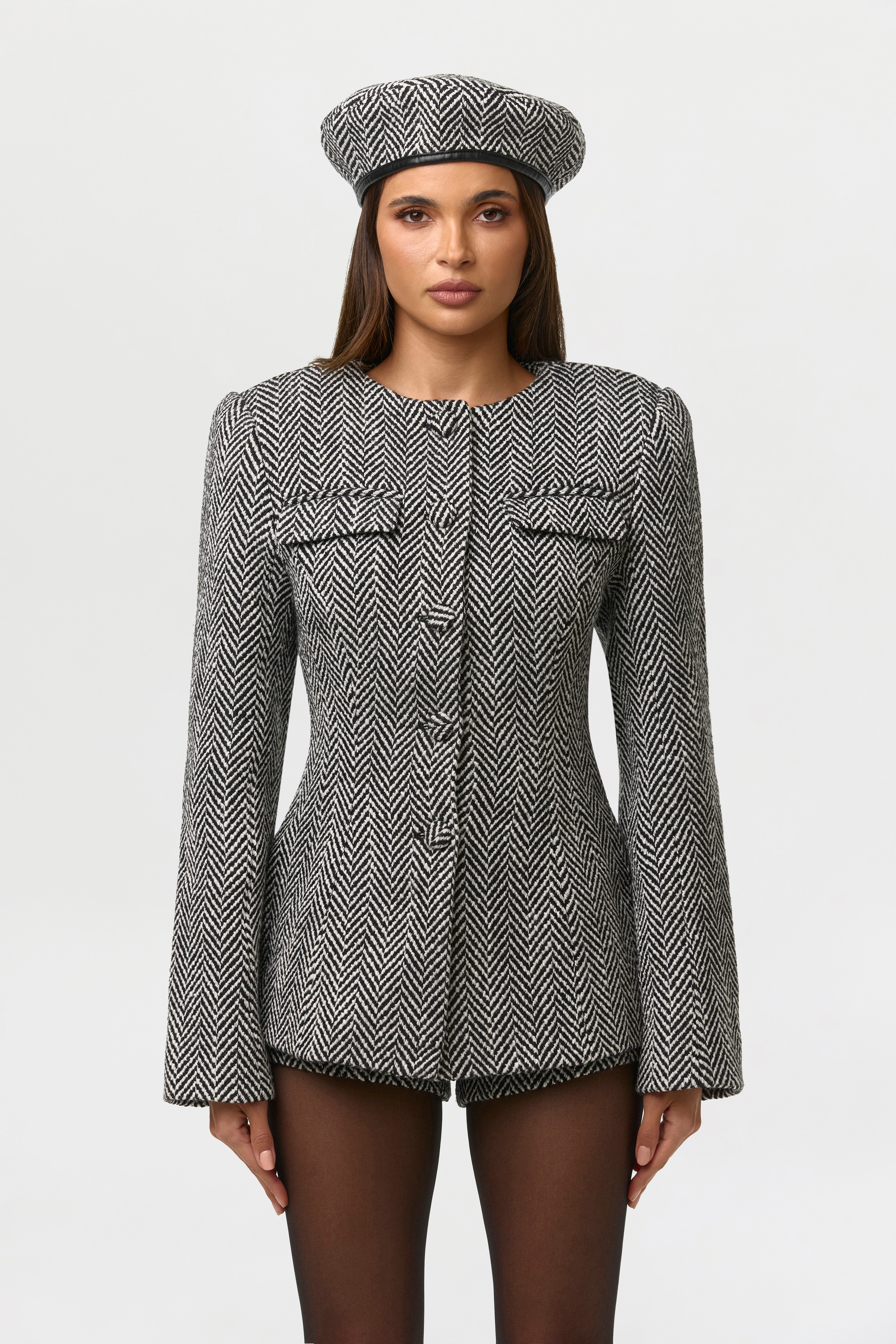 Suiting Herringbone Button Up Blazer