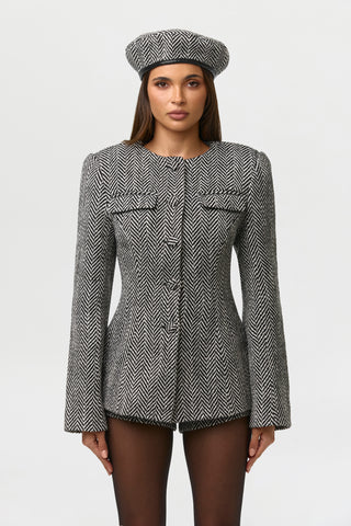 Suiting Herringbone Button Up Blazer