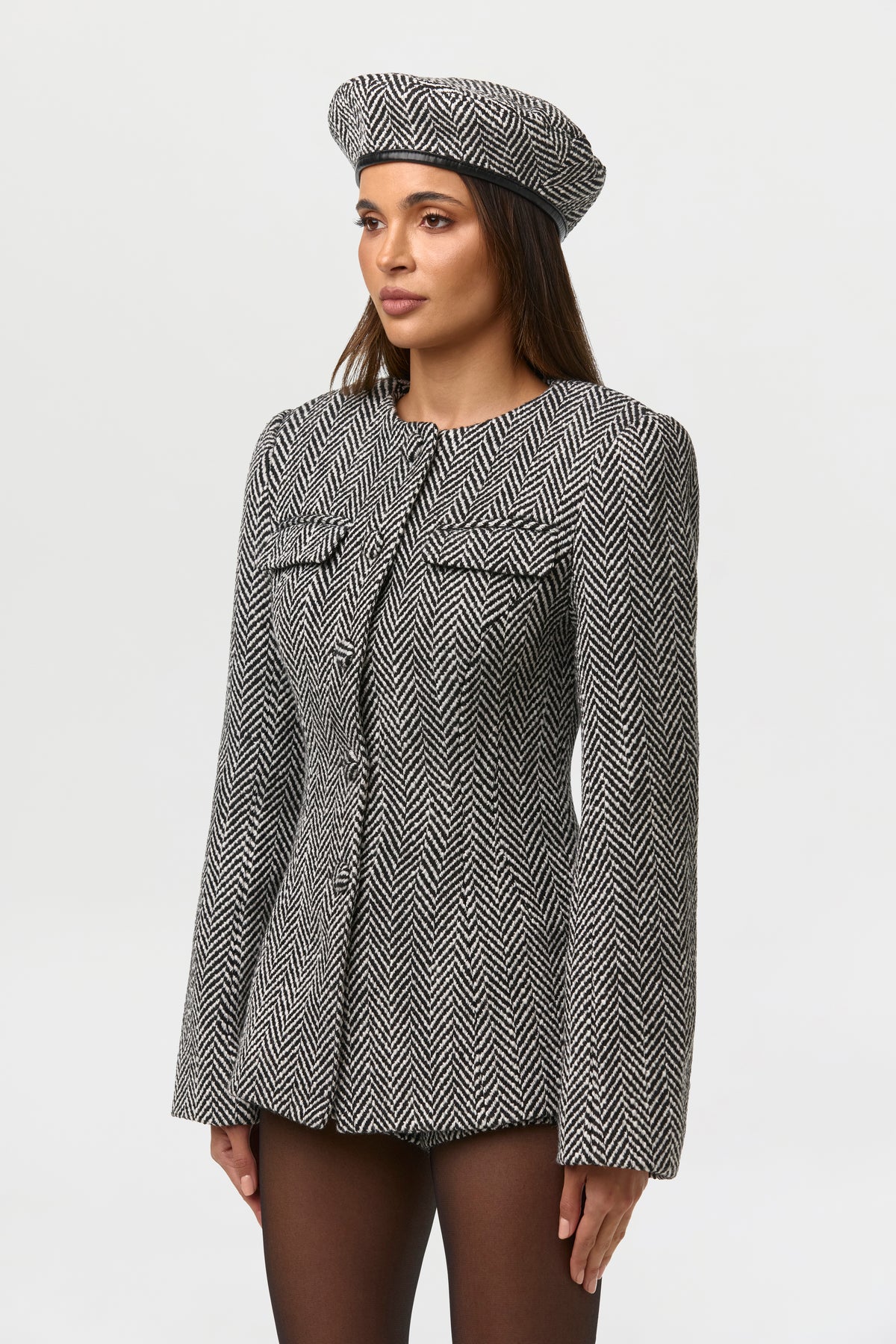 Suiting Herringbone Button Up Blazer