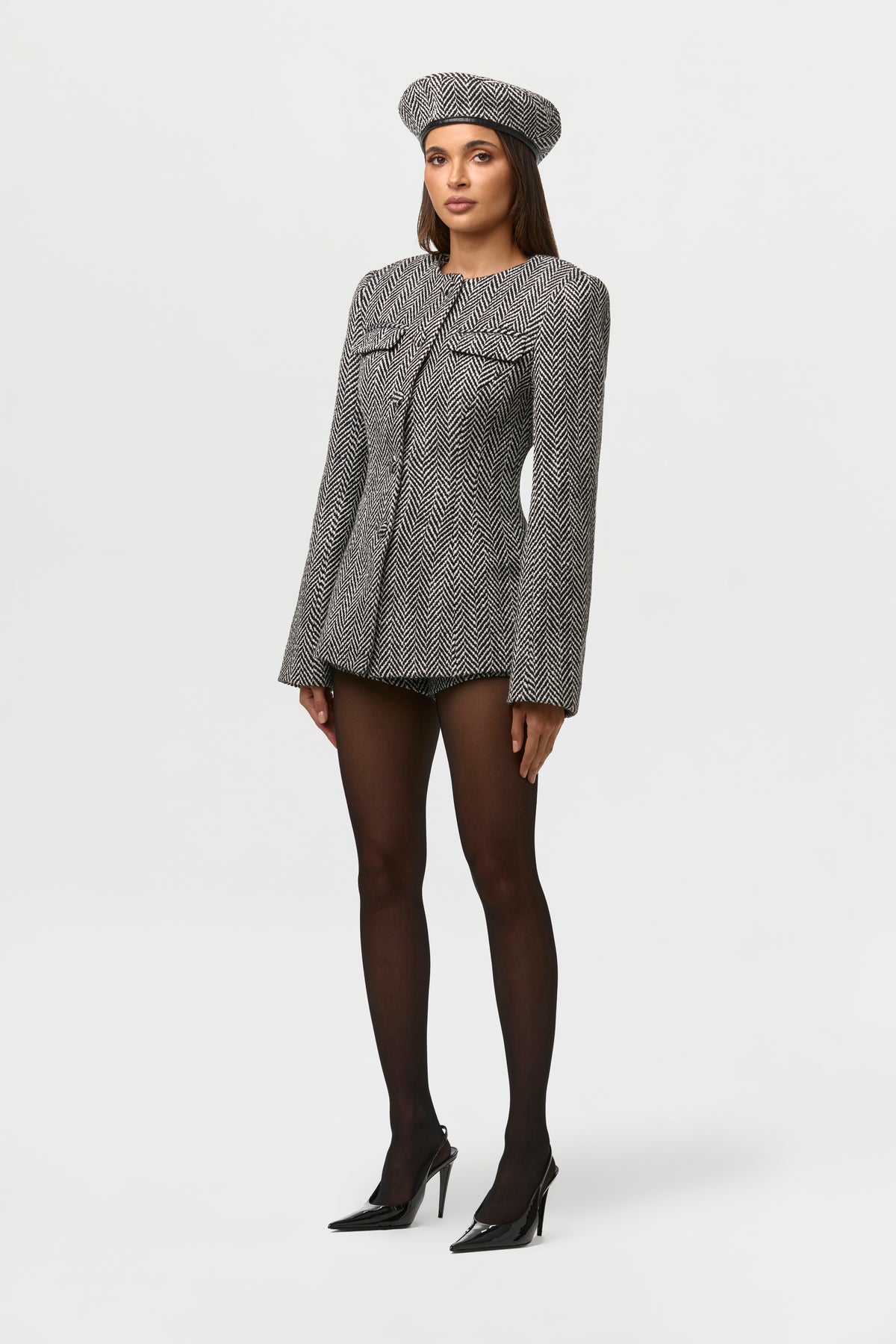 Suiting Herringbone Button Up Blazer