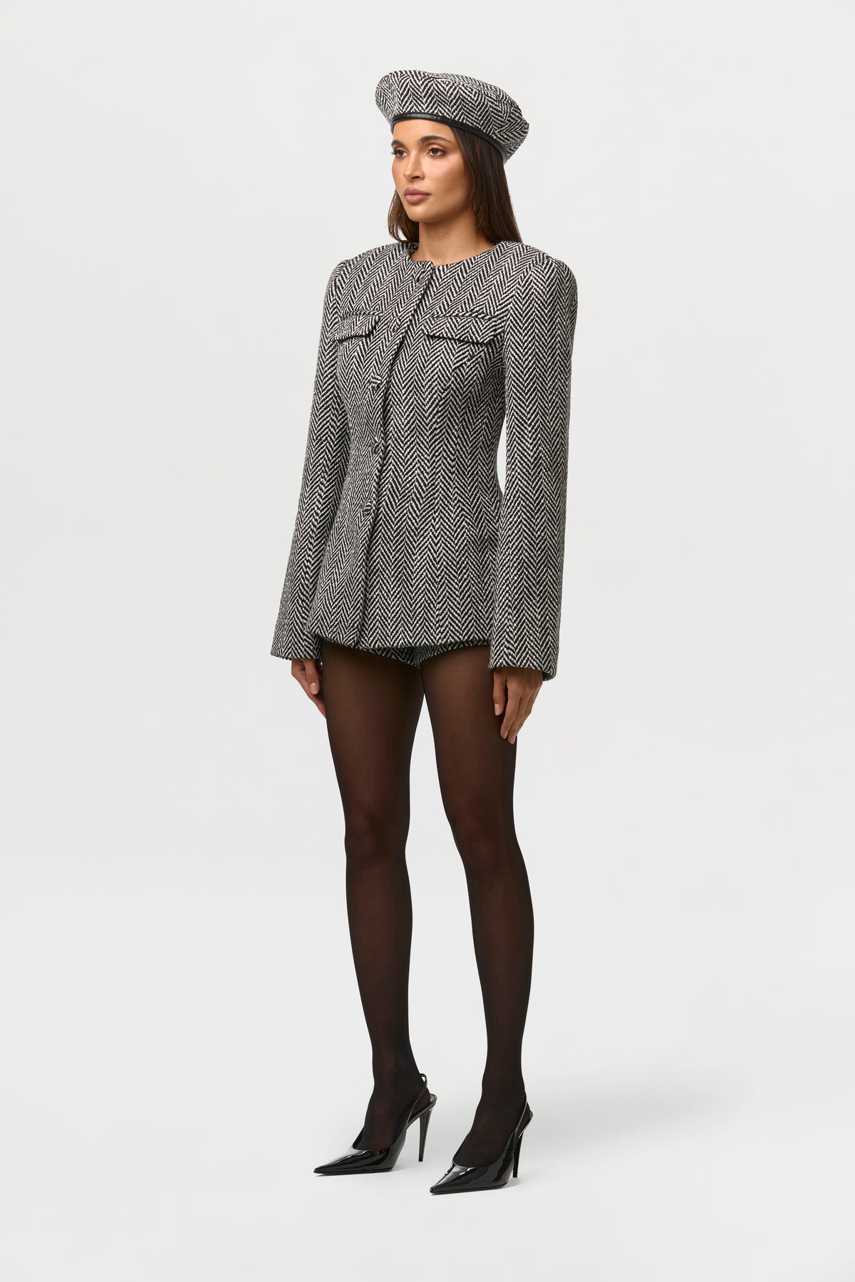 Suiting Herringbone Button Up Blazer