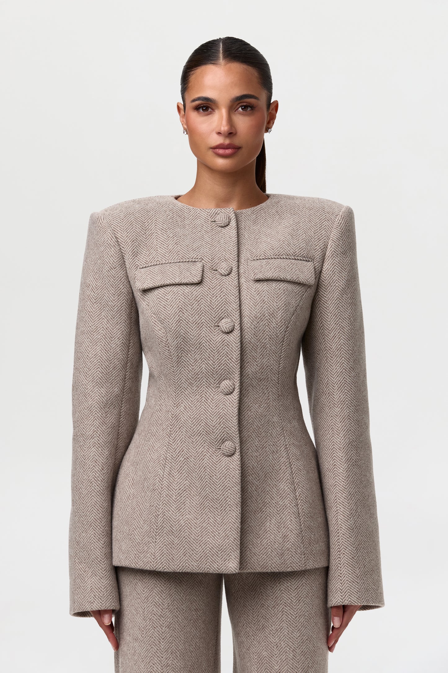 Chevron Suited Button Up Blazer