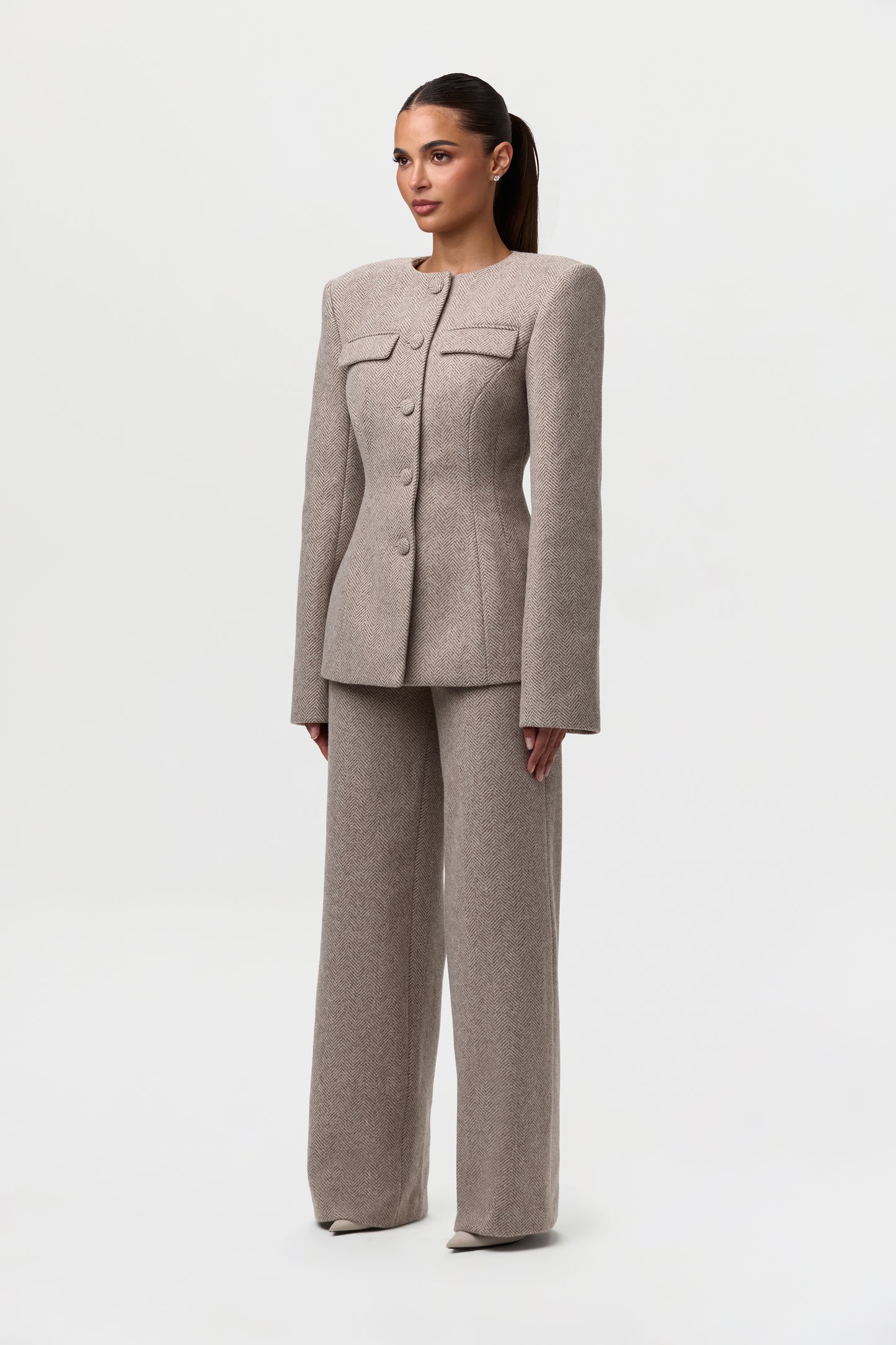 Chevron Suited Button Up Blazer