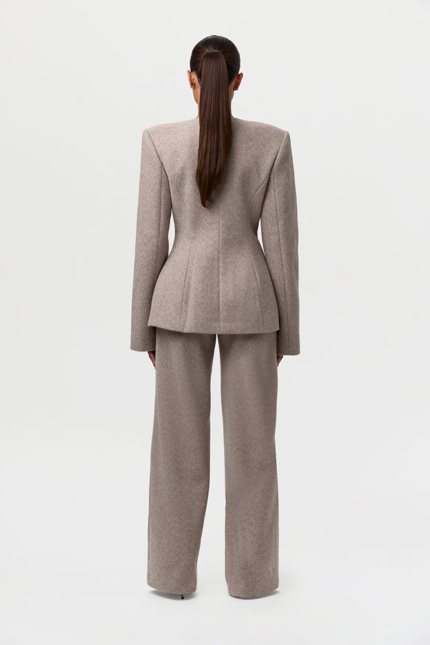 Chevron Wide-Leg Suit Pant