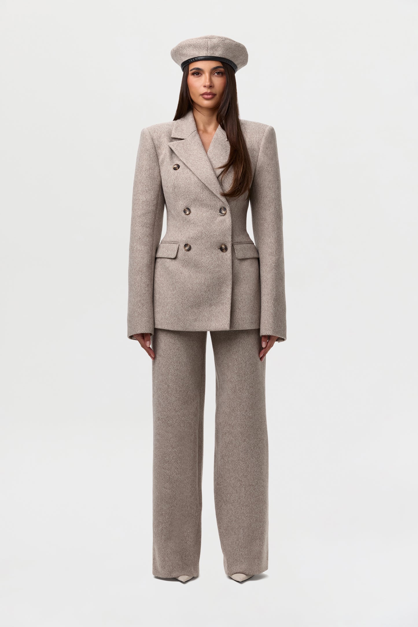 Chevron Wide-Leg Suit Pant