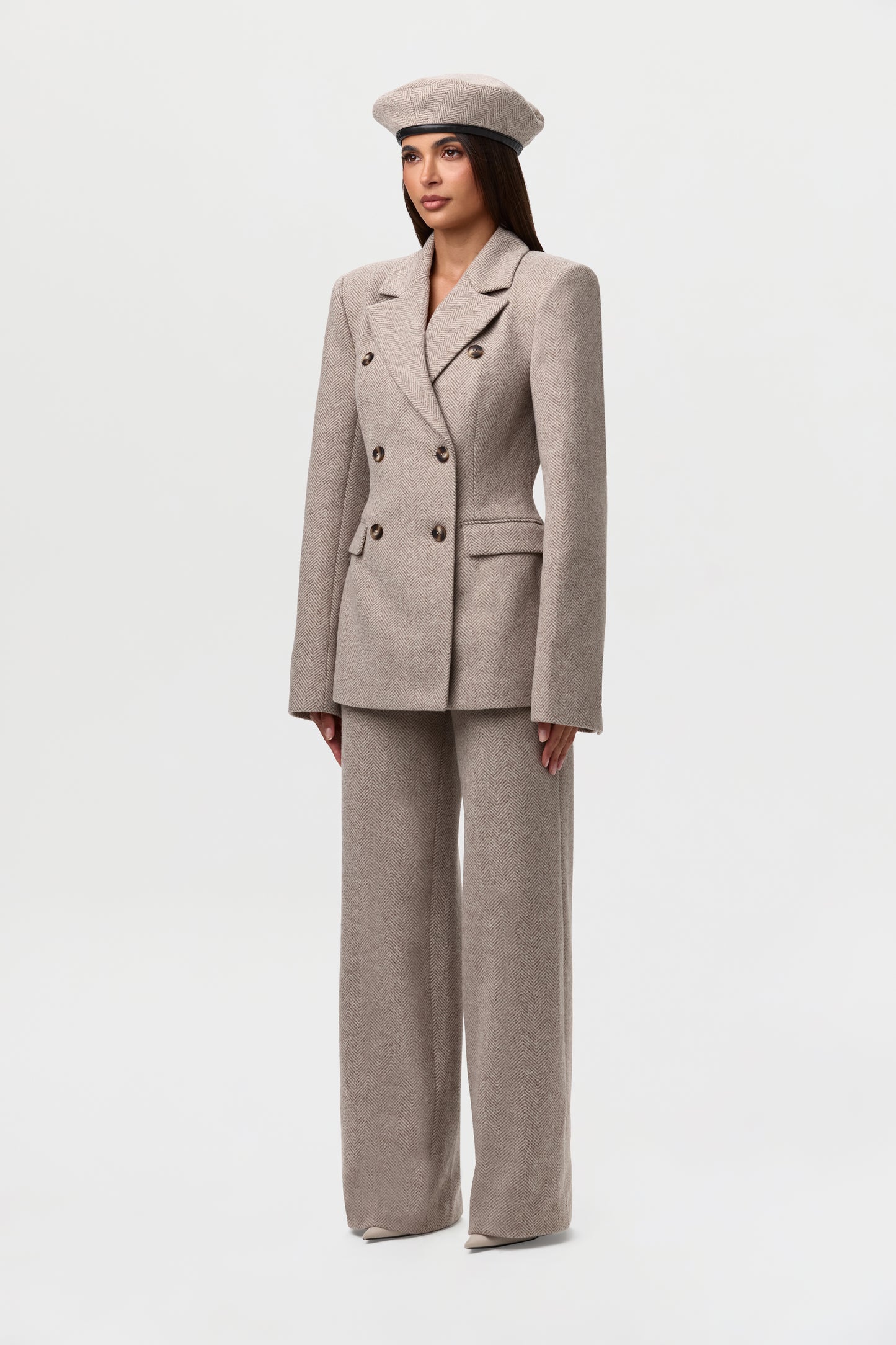 Chevron Wide-Leg Suit Pant