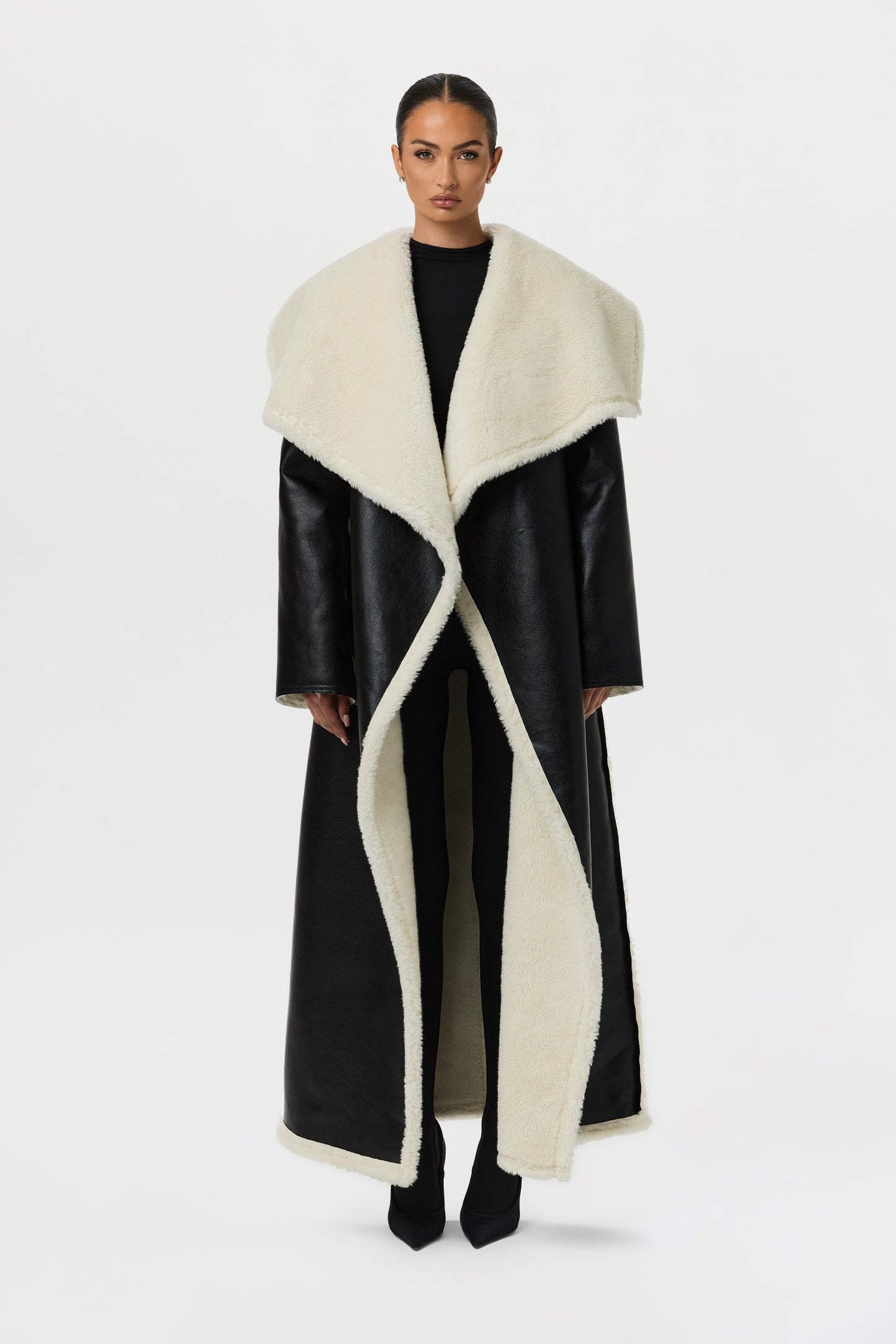 Vegan Leather Sherpa Coat