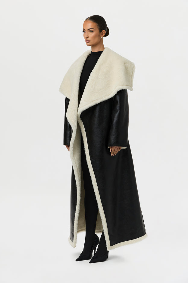 Vegan Leather Sherpa Coat