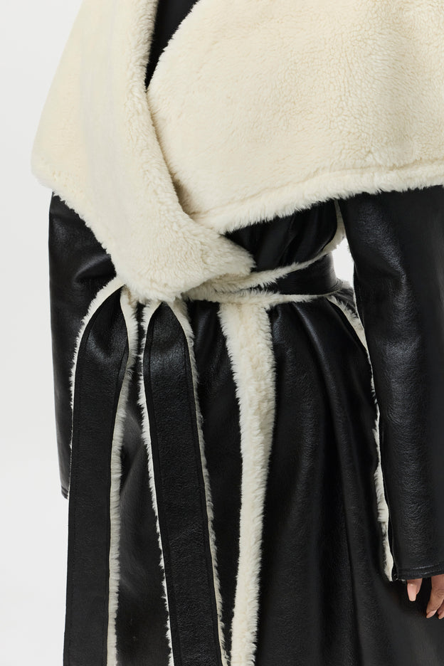Vegan Leather Sherpa Coat