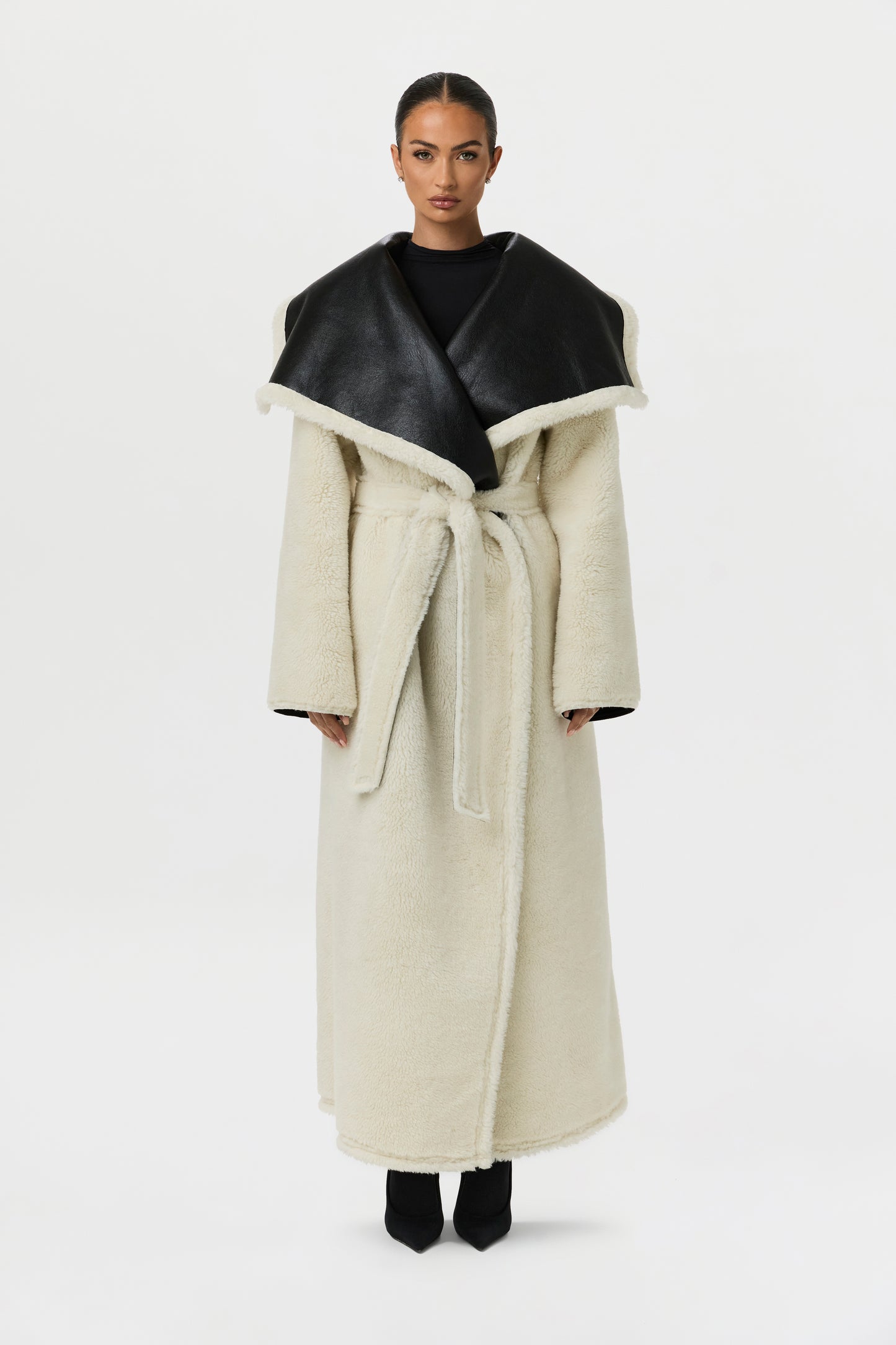 Vegan Leather Sherpa Coat