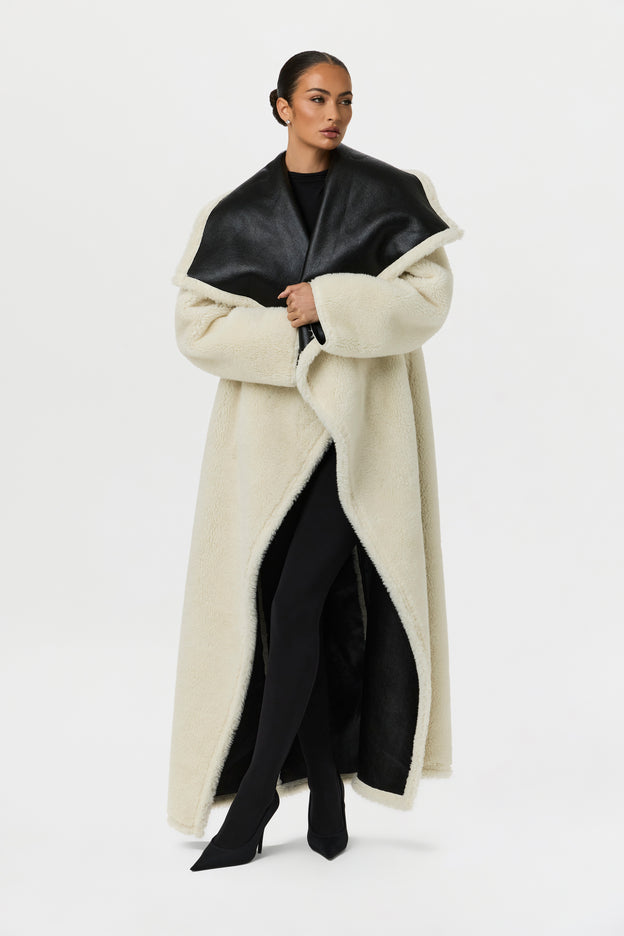Vegan Leather Sherpa Coat