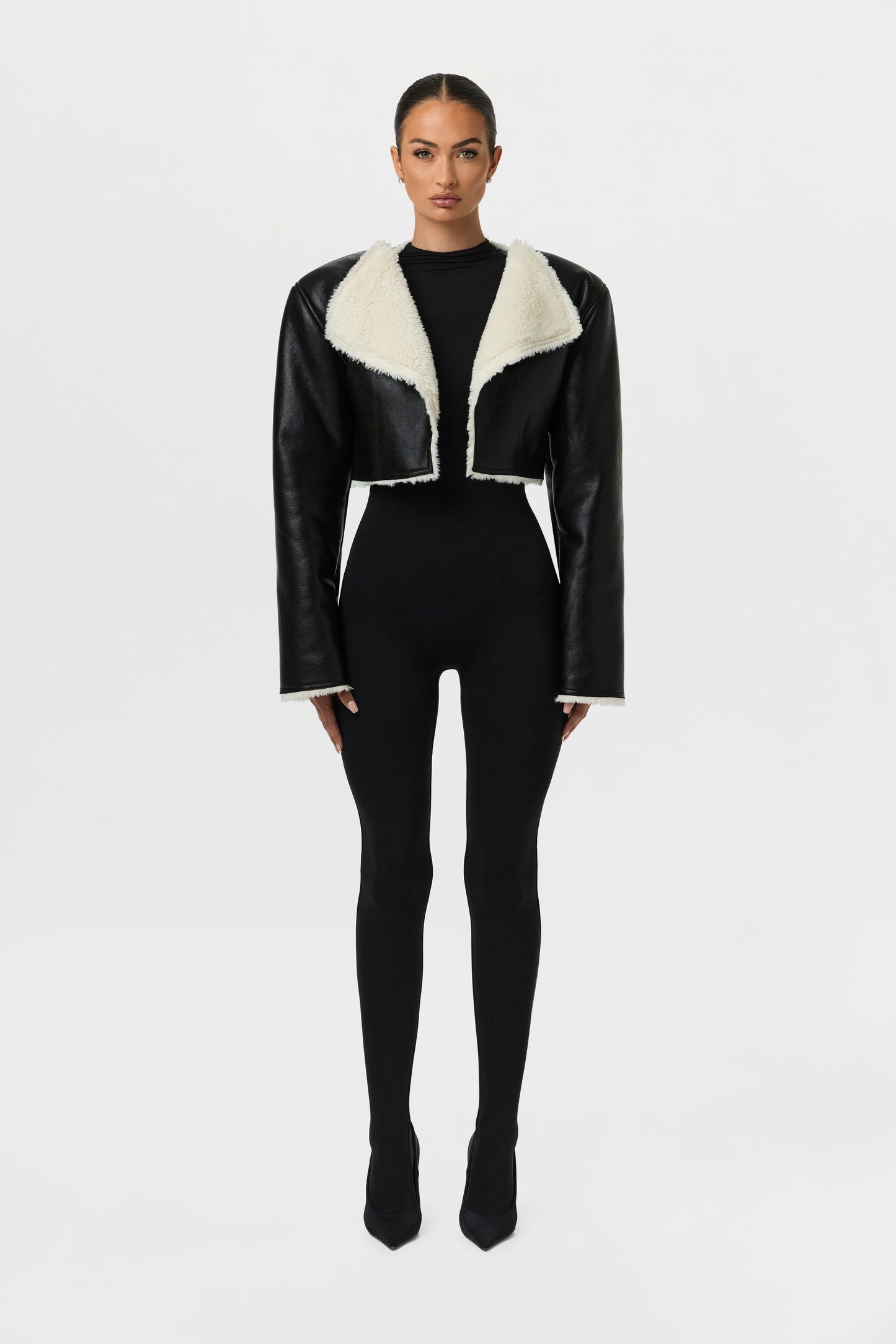 Vegan Leather Sherpa Cropped Jacket