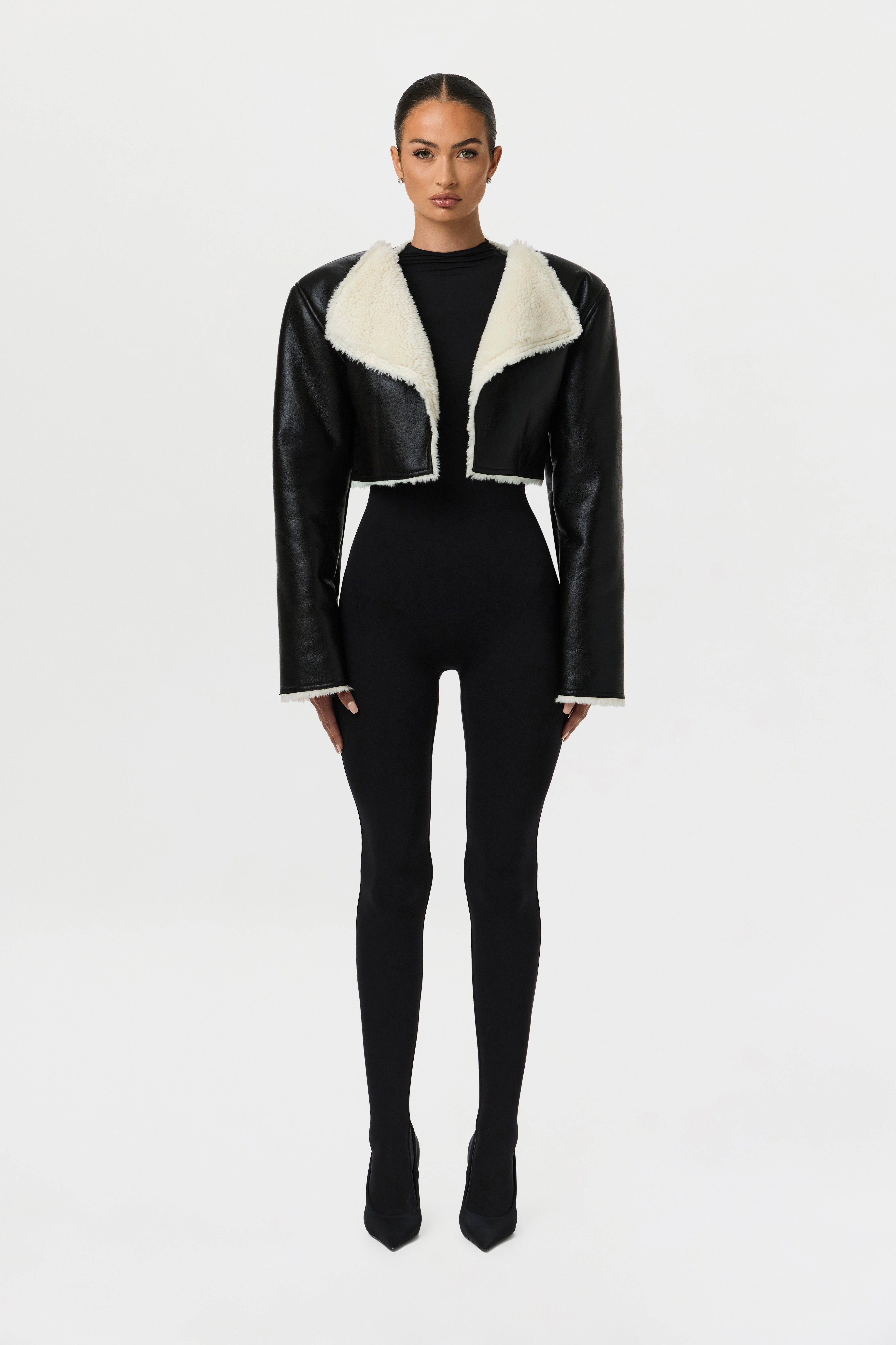 Vegan Leather Sherpa Cropped Jacket