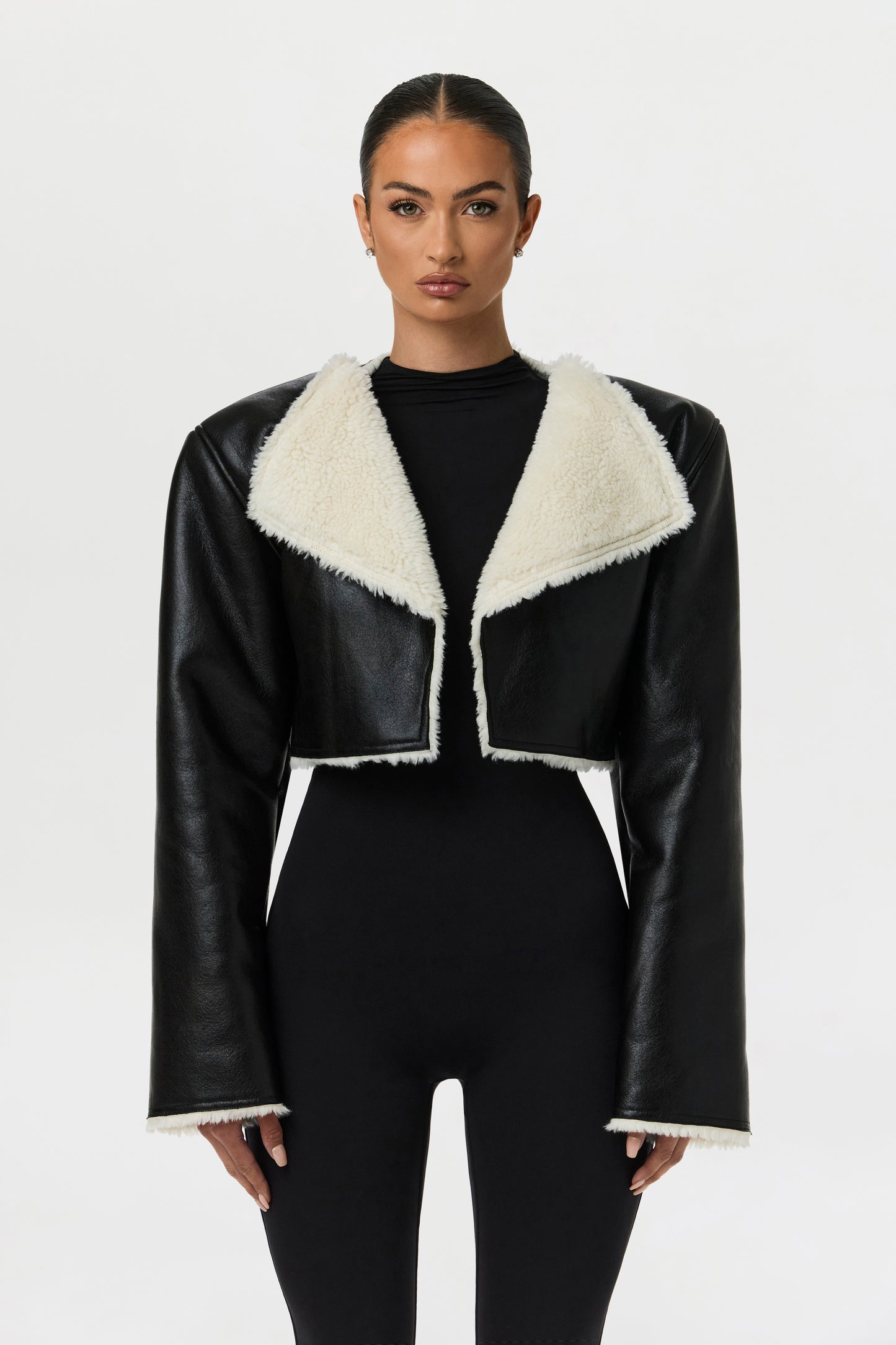 Vegan Leather Sherpa Cropped Jacket