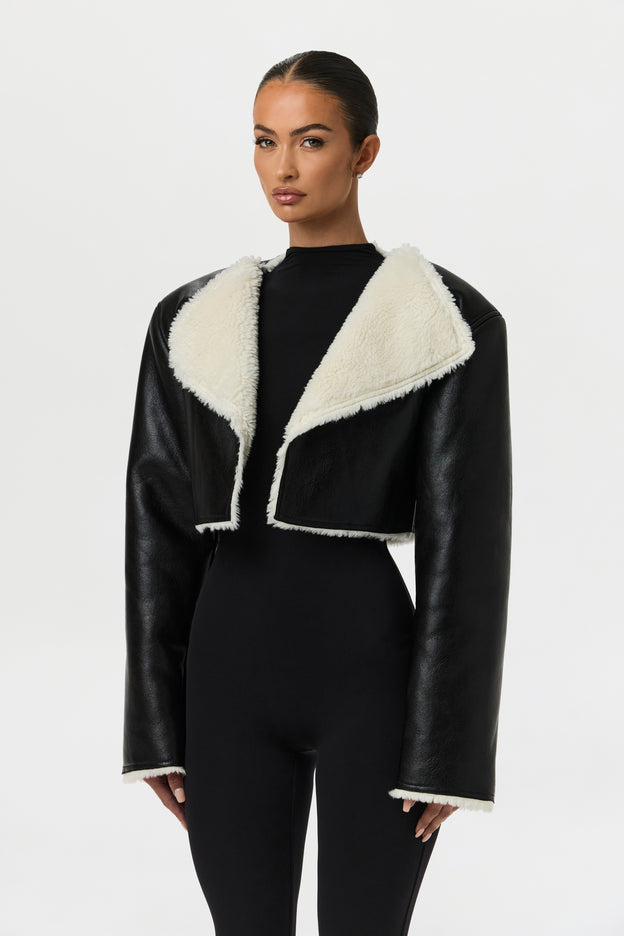 Vegan Leather Sherpa Cropped Jacket