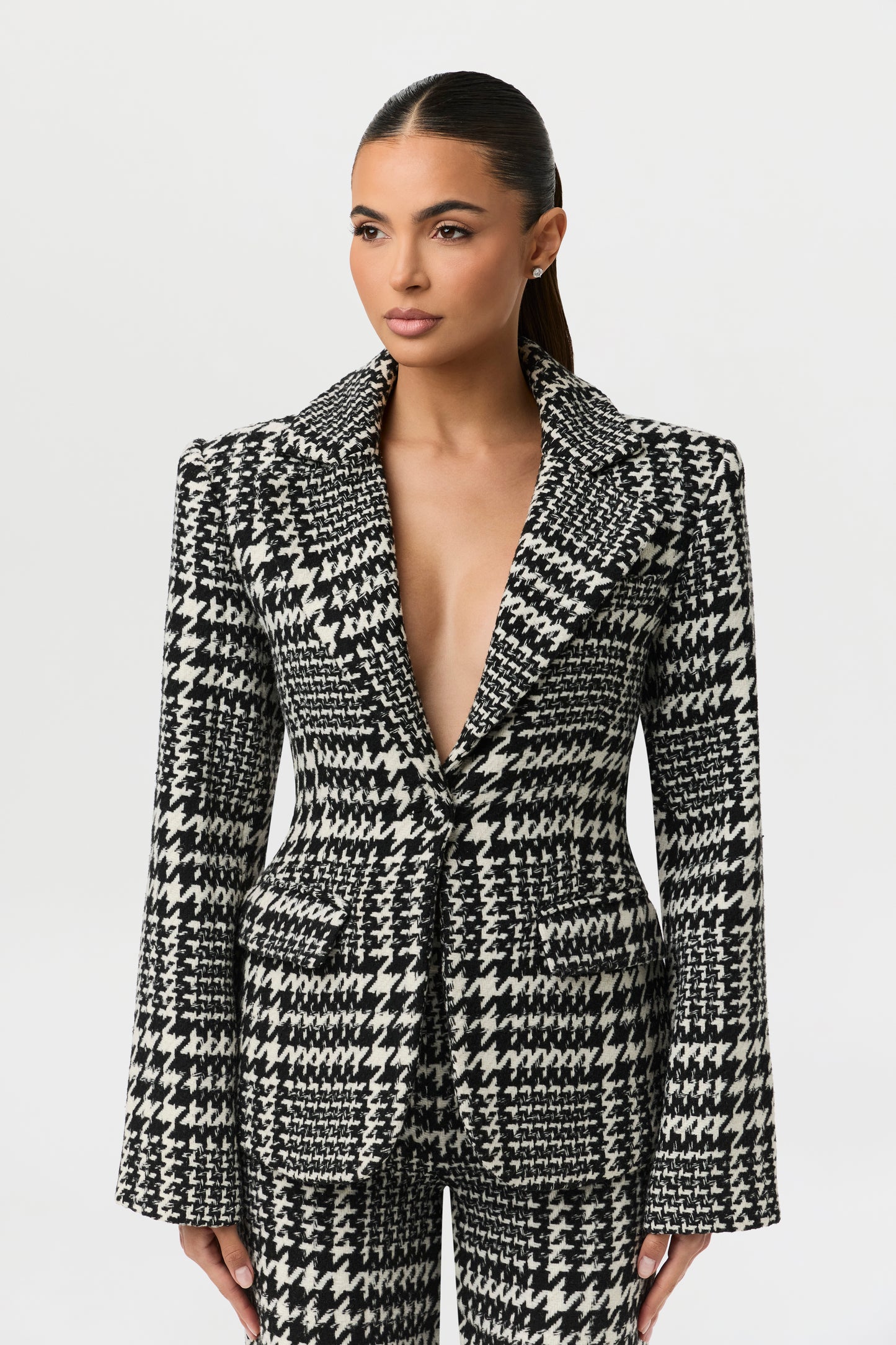 Houndstooth Plaid Suit Blazer