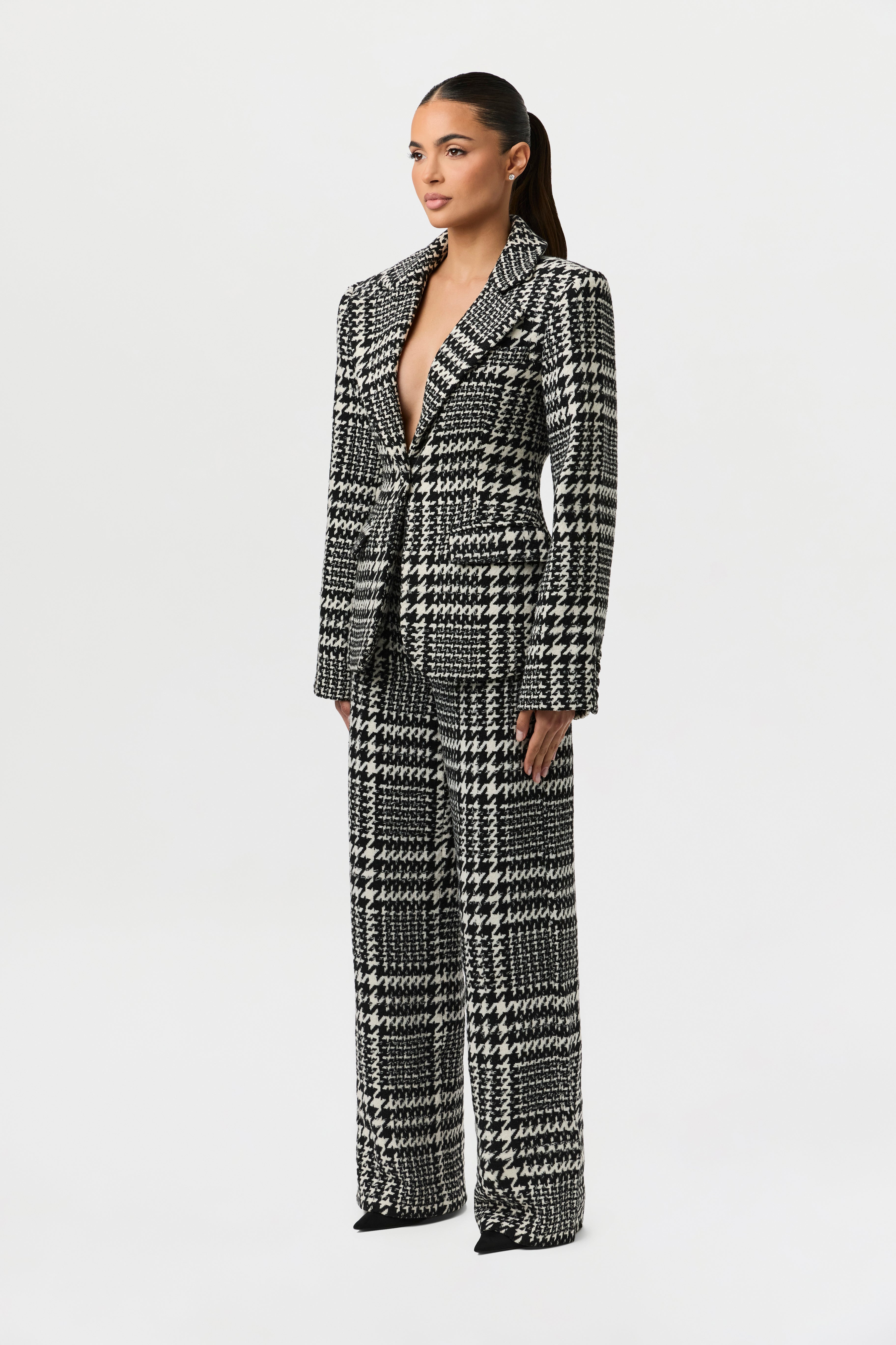 Houndstooth Plaid Wide-Leg Pants – Naked Wardrobe