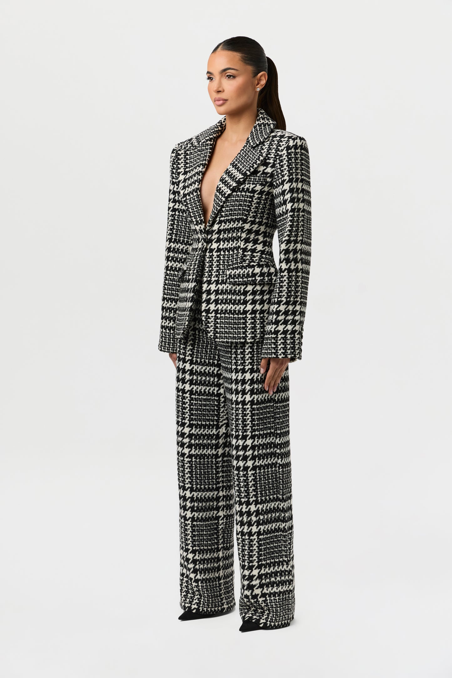 Houndstooth Plaid Suit Blazer