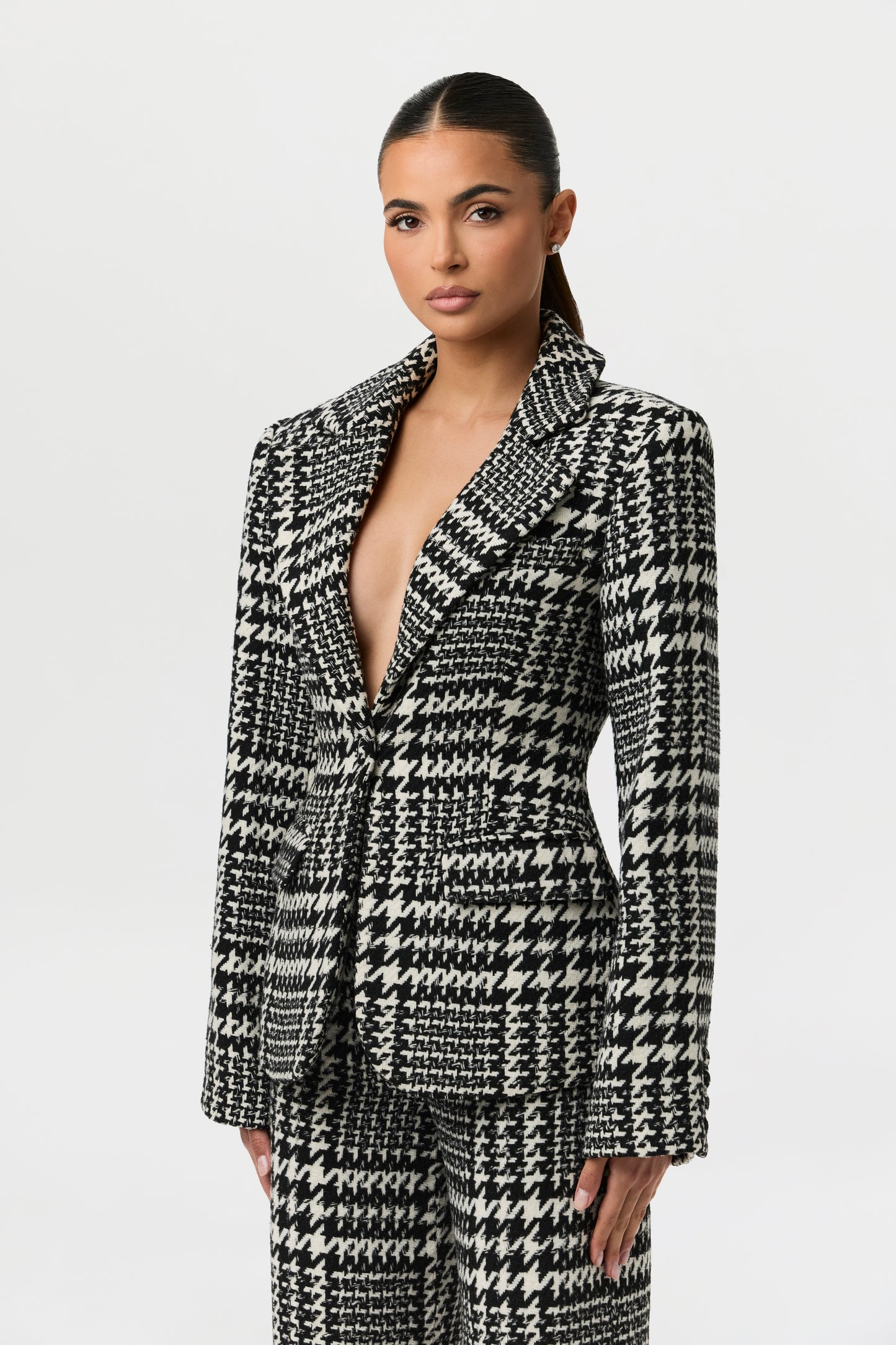 Houndstooth Plaid Suit Blazer