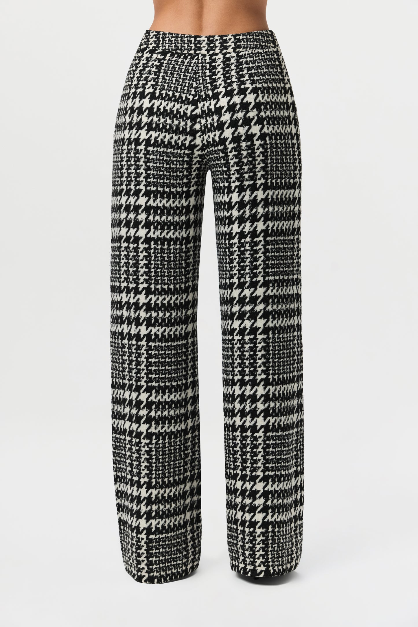 Houndstooth Plaid Wide-Leg Pants