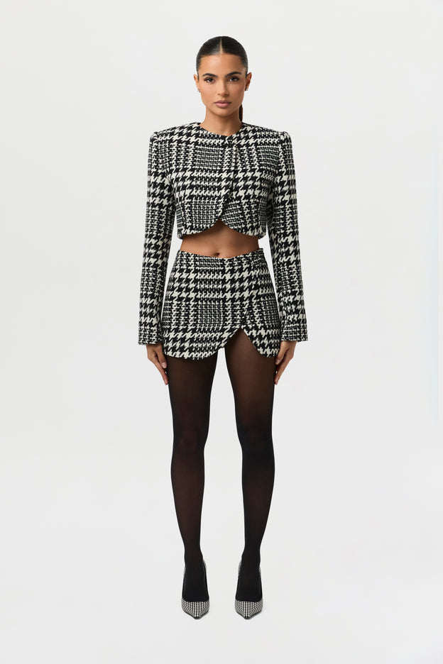 Houndstooth Plaid Mini Skirt