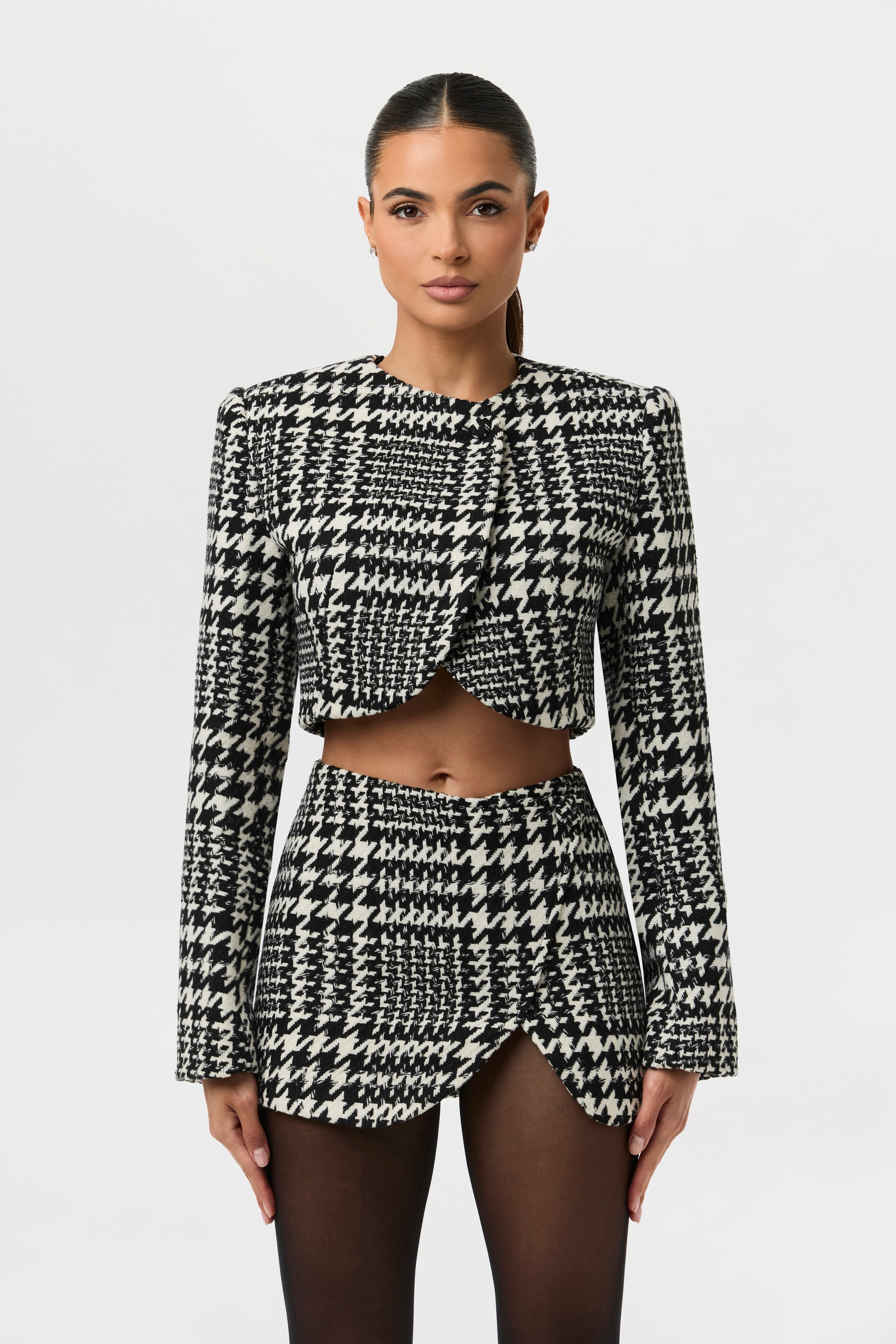 Houndstooth Plaid Mini Skirt