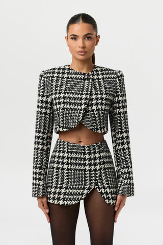 Houndstooth Plaid Mini Skirt