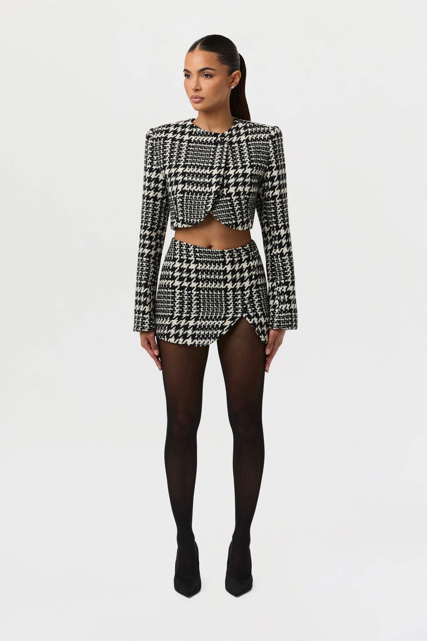 Houndstooth Plaid Cropped Blazer