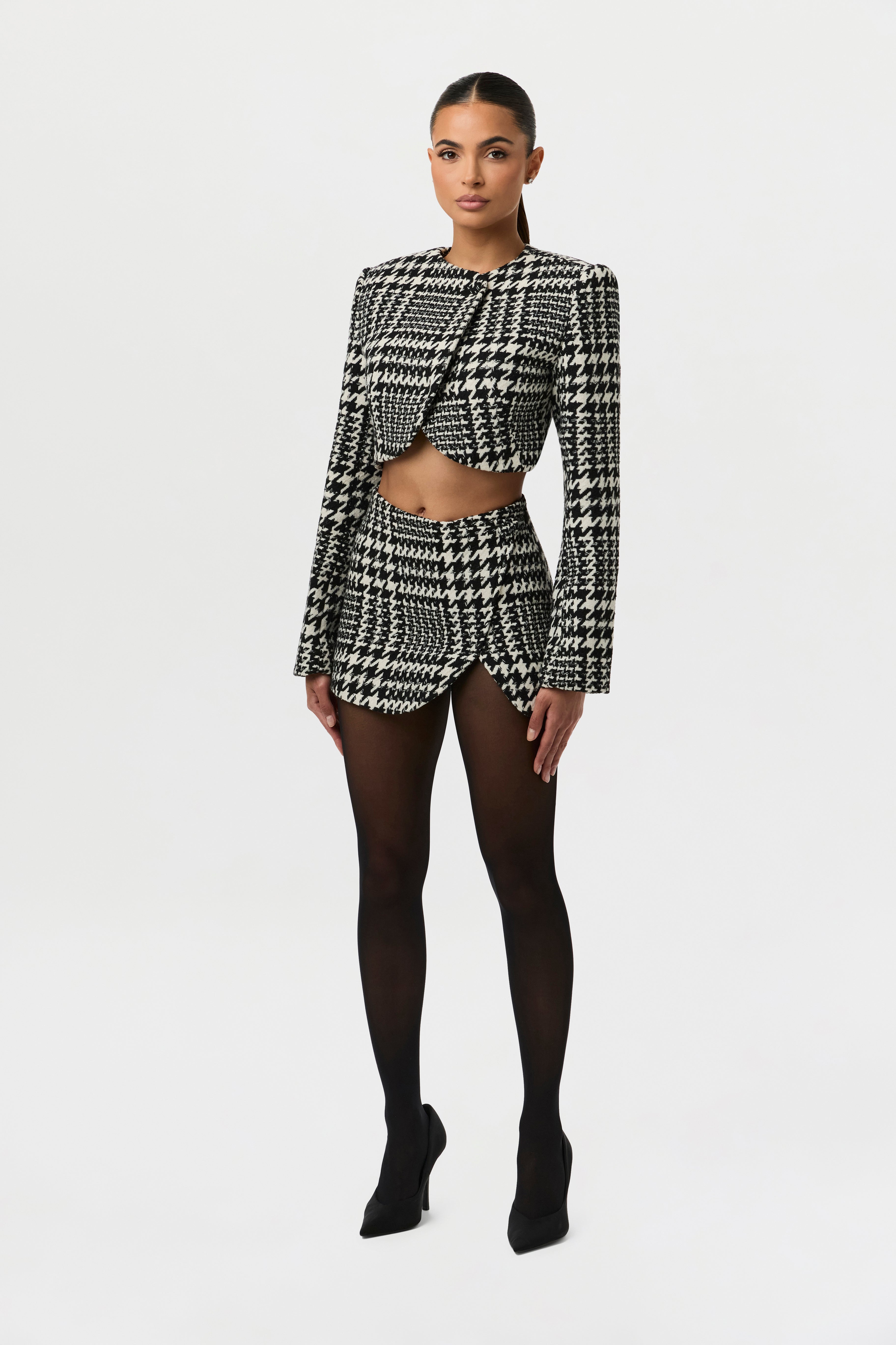 Houndstooth Plaid Cropped Blazer – Naked Wardrobe